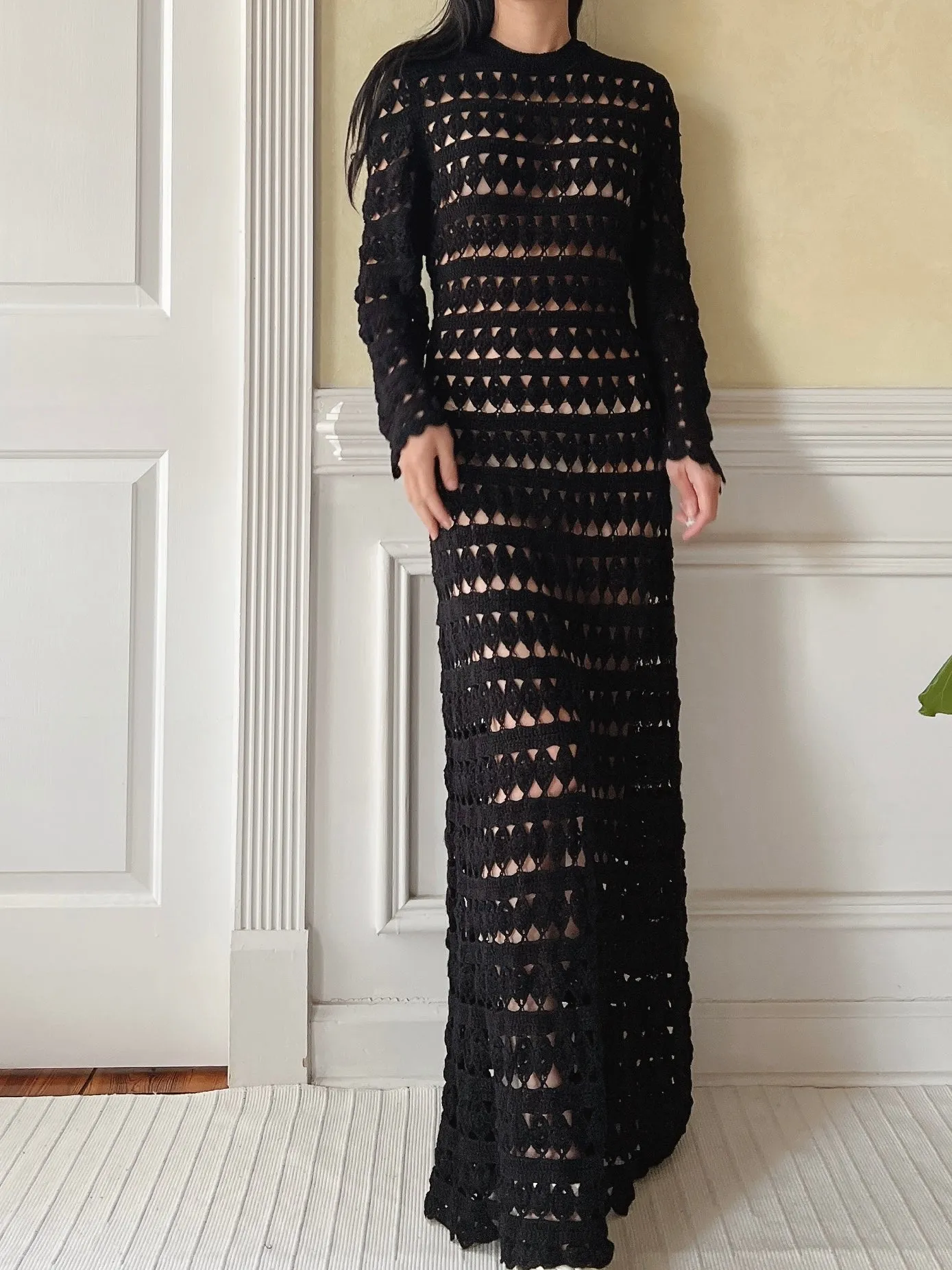 Vintage Black Crochet Dress - M
