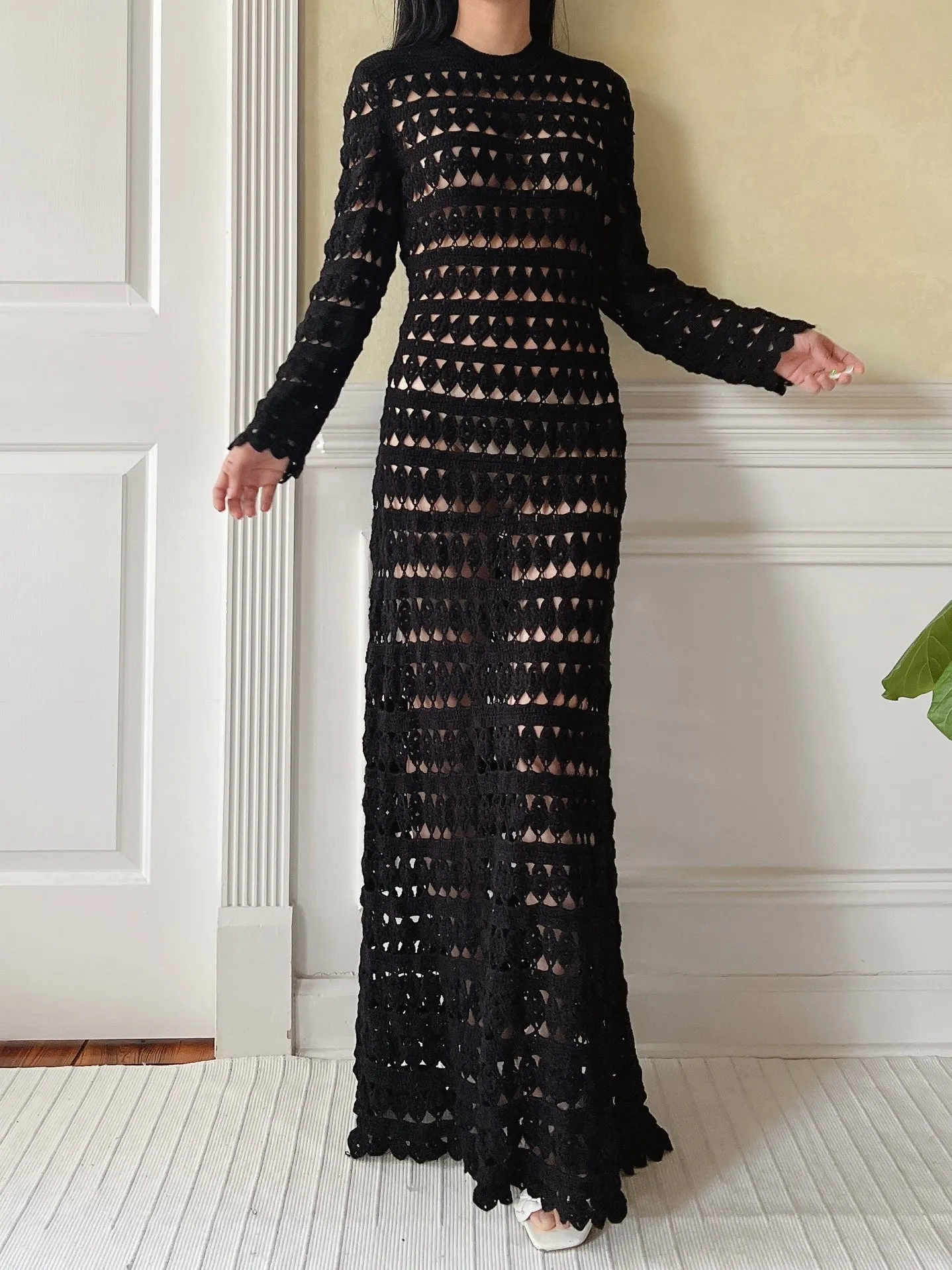 Vintage Black Crochet Dress - M