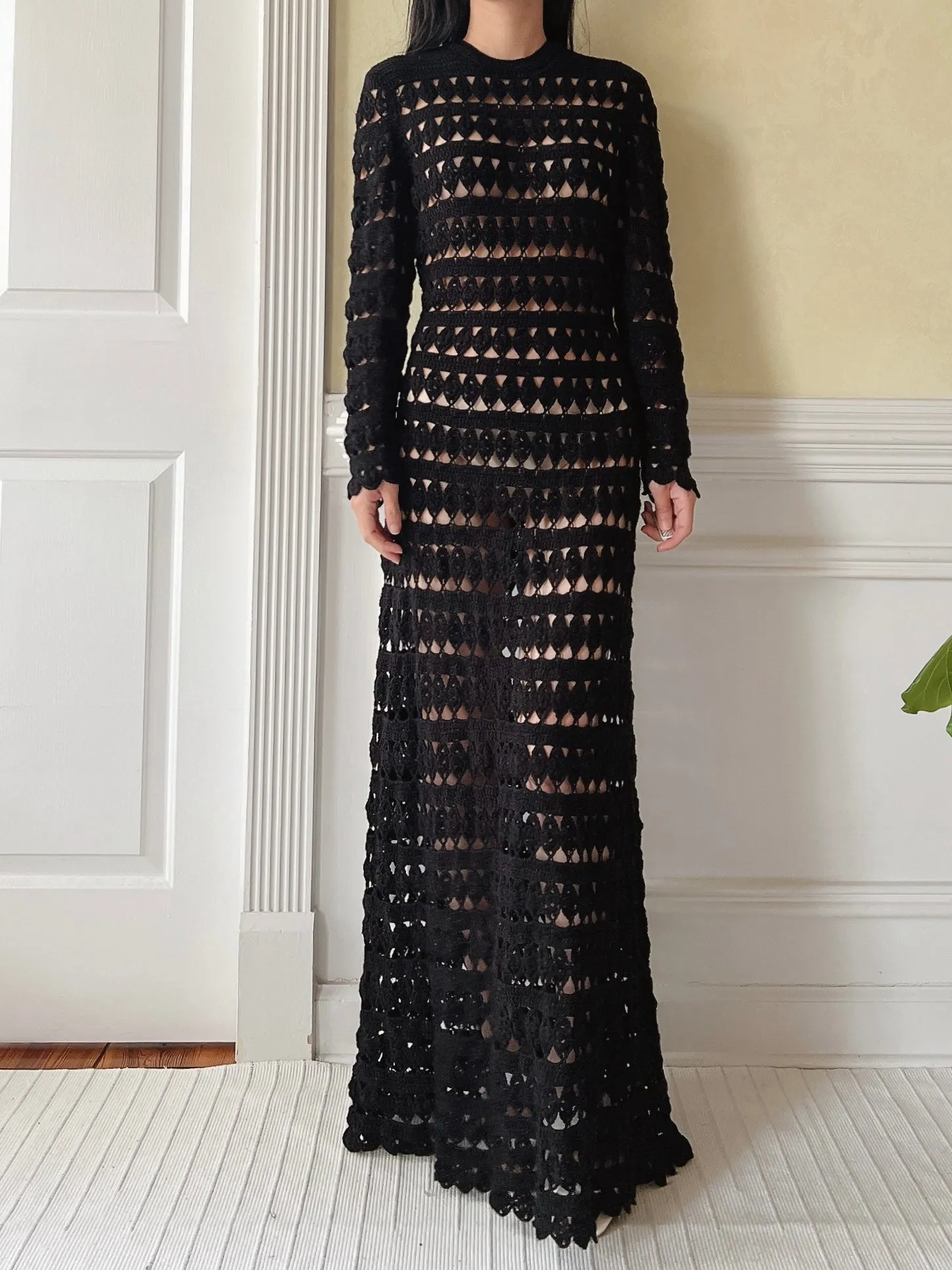 Vintage Black Crochet Dress - M