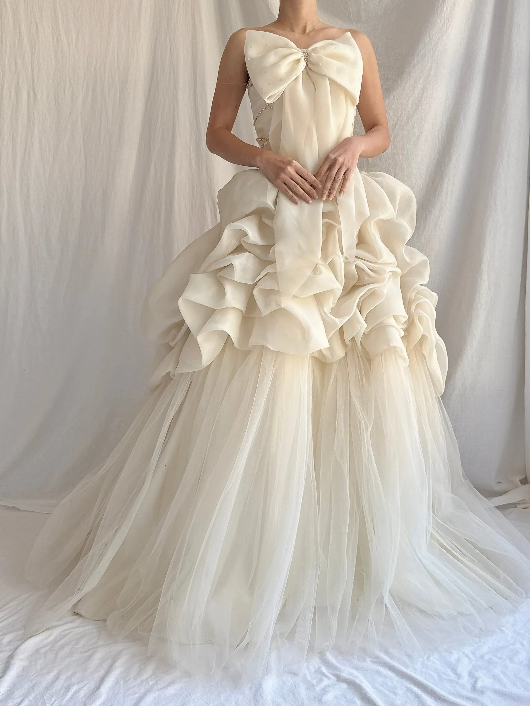 Vintage Buttercream Ruffle Organza Gown - S