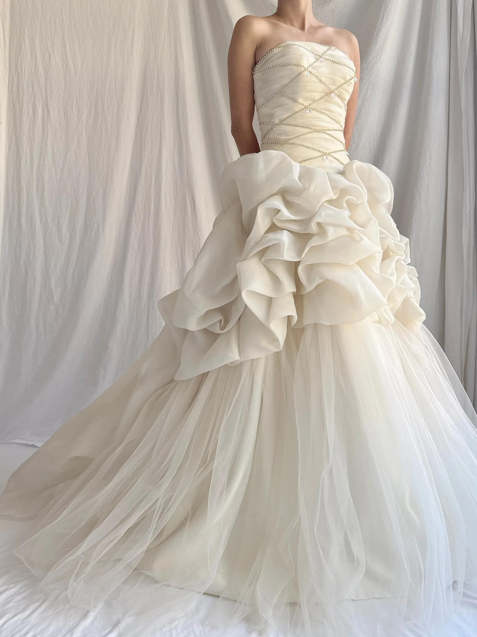 Vintage Buttercream Ruffle Organza Gown - S