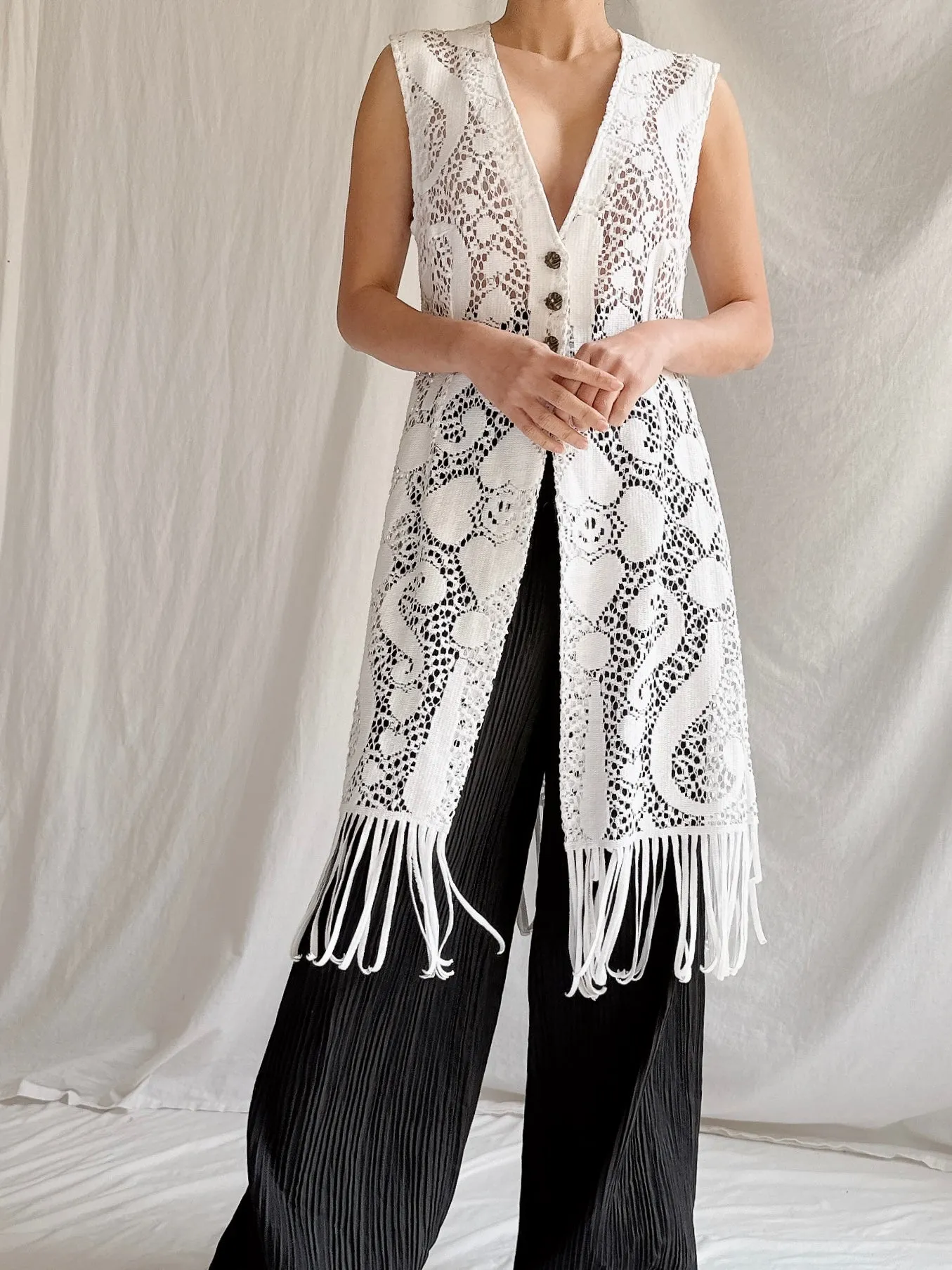 Vintage Carbur Fringe Duster Vest - S