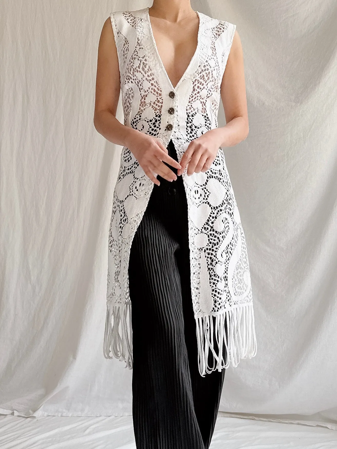 Vintage Carbur Fringe Duster Vest - S