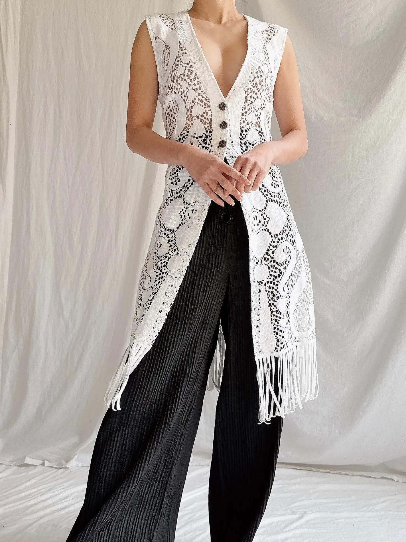 Vintage Carbur Fringe Duster Vest - S