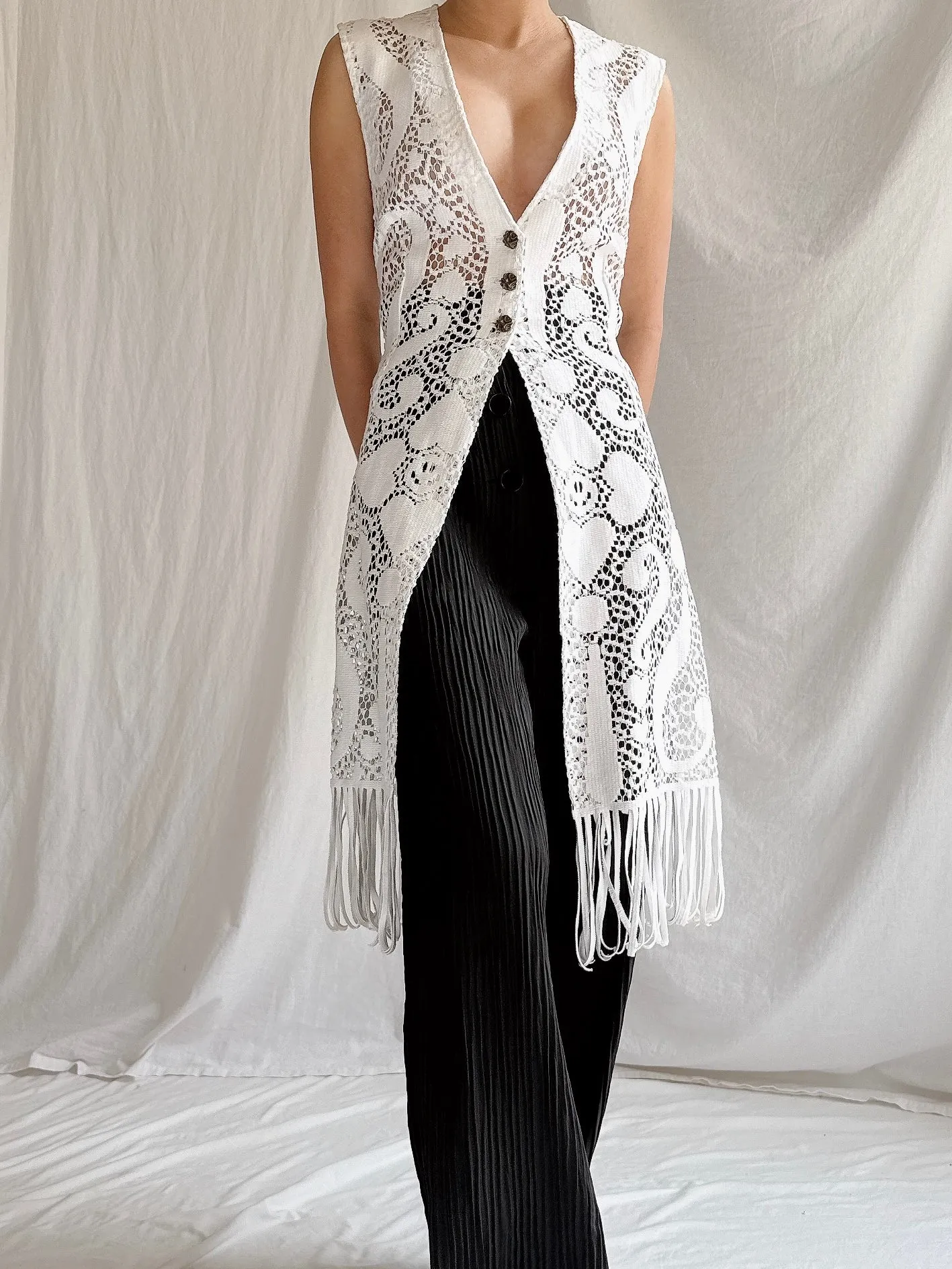 Vintage Carbur Fringe Duster Vest - S