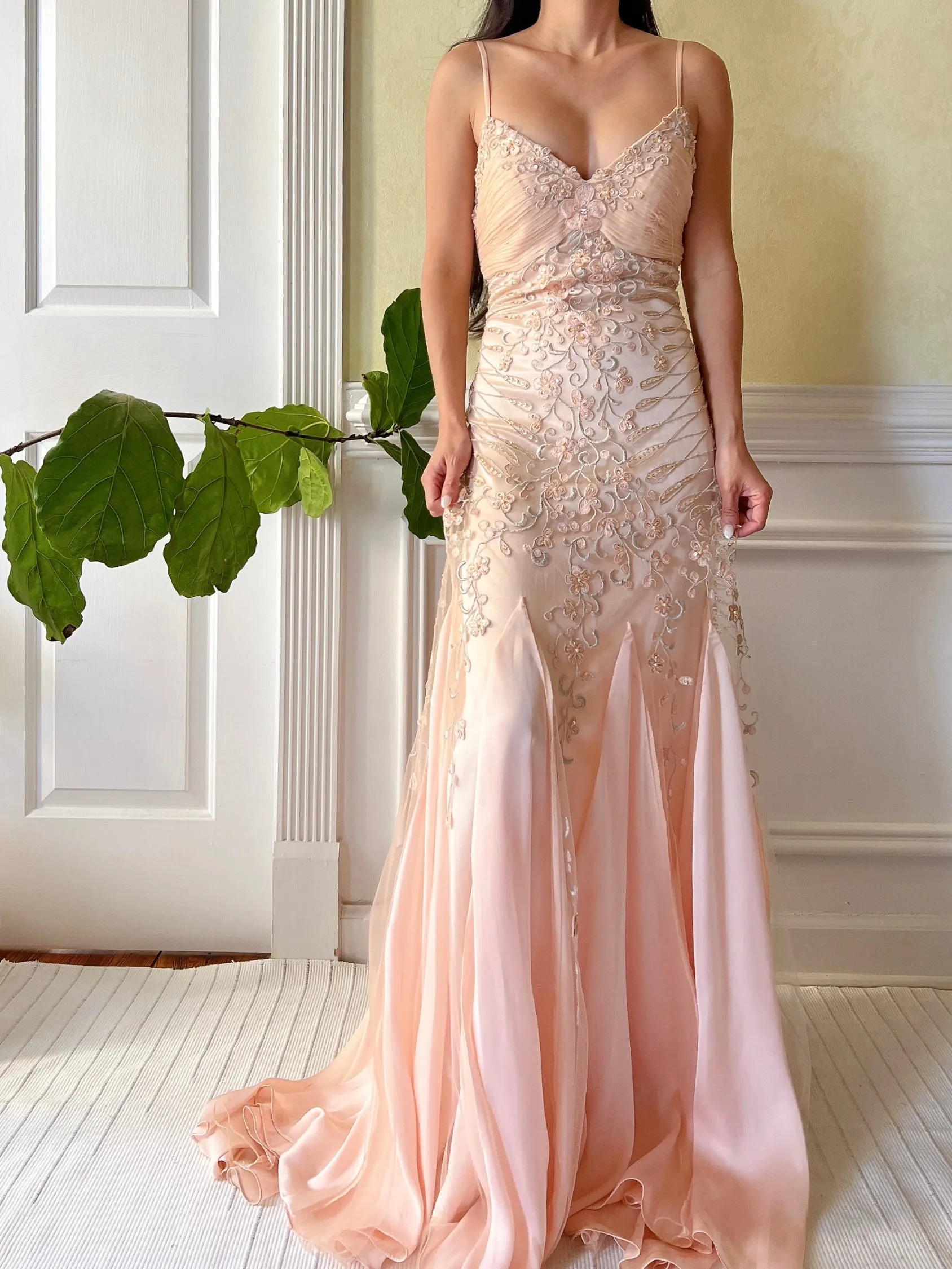 Vintage Chiffon Embroidered Dress  - S