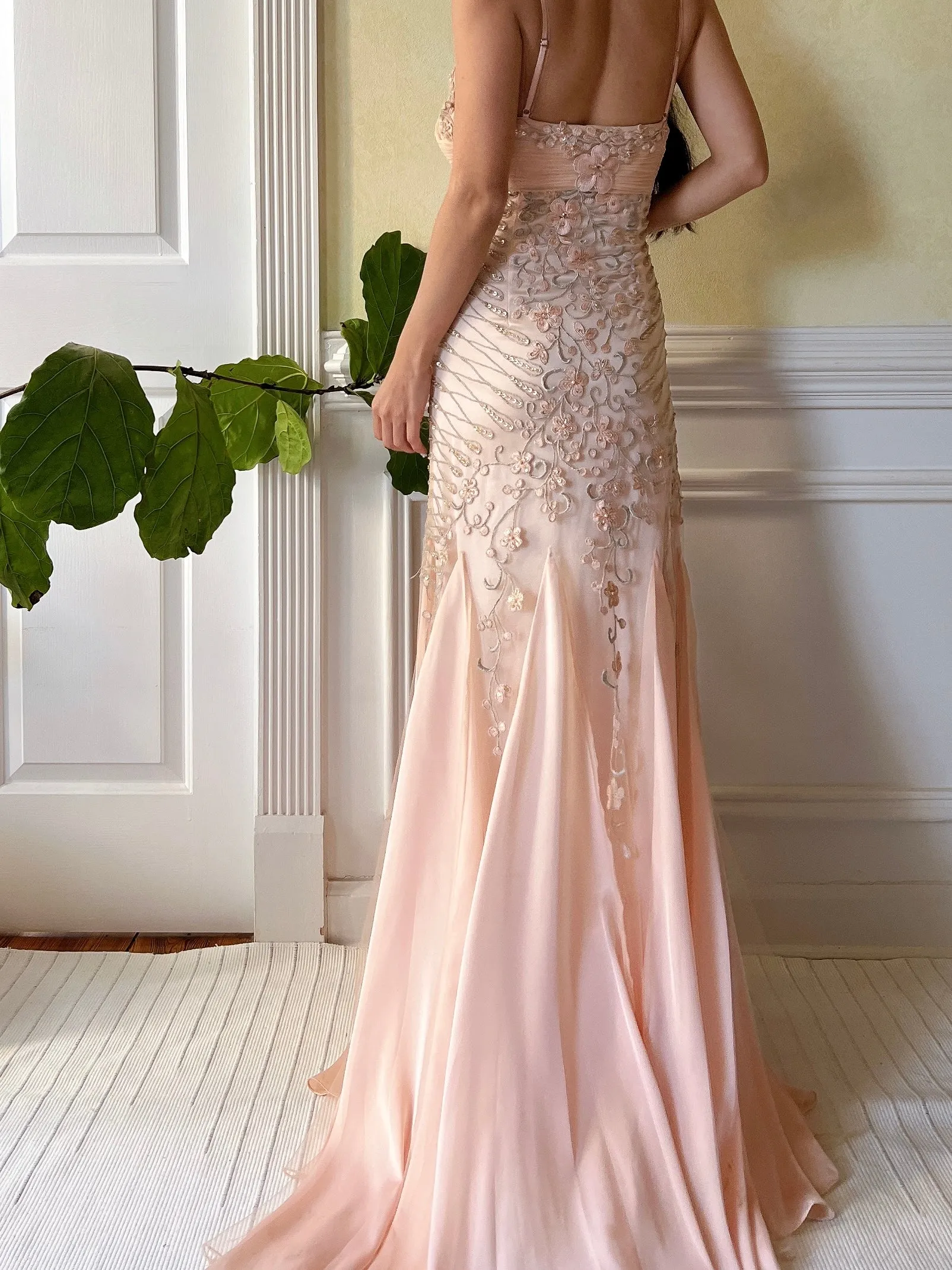 Vintage Chiffon Embroidered Dress  - S