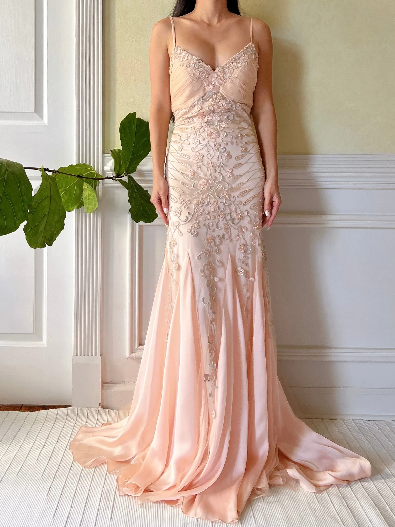 Vintage Chiffon Embroidered Dress  - S
