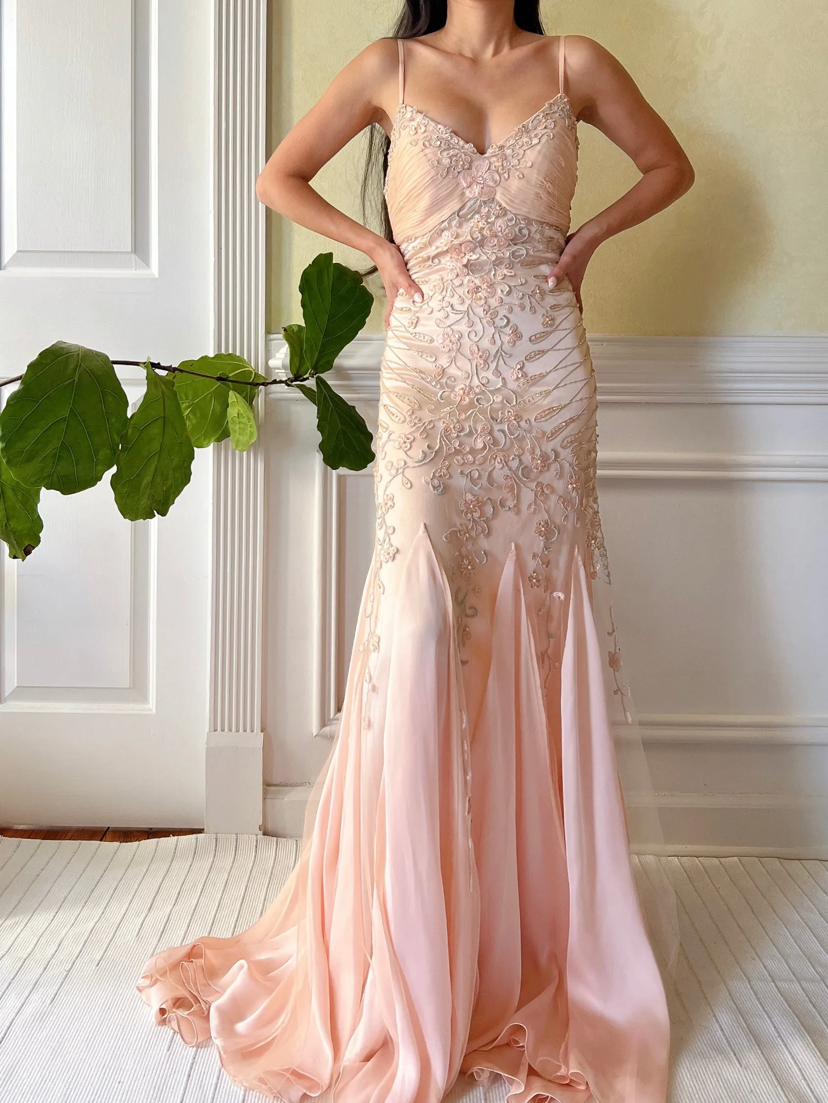 Vintage Chiffon Embroidered Dress  - S