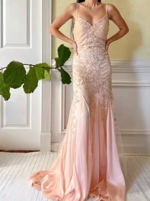 Vintage Chiffon Embroidered Dress  - S
