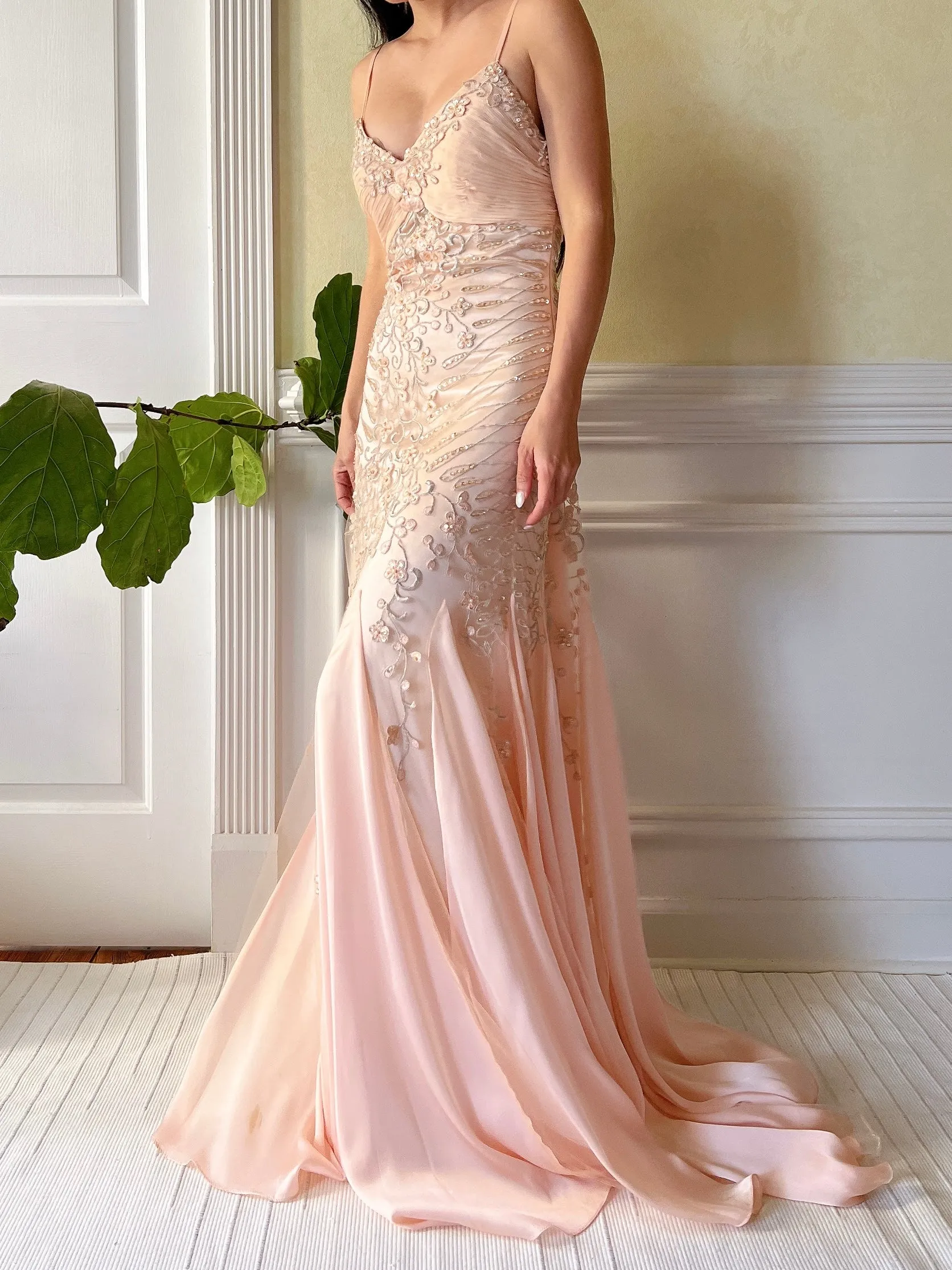 Vintage Chiffon Embroidered Dress  - S