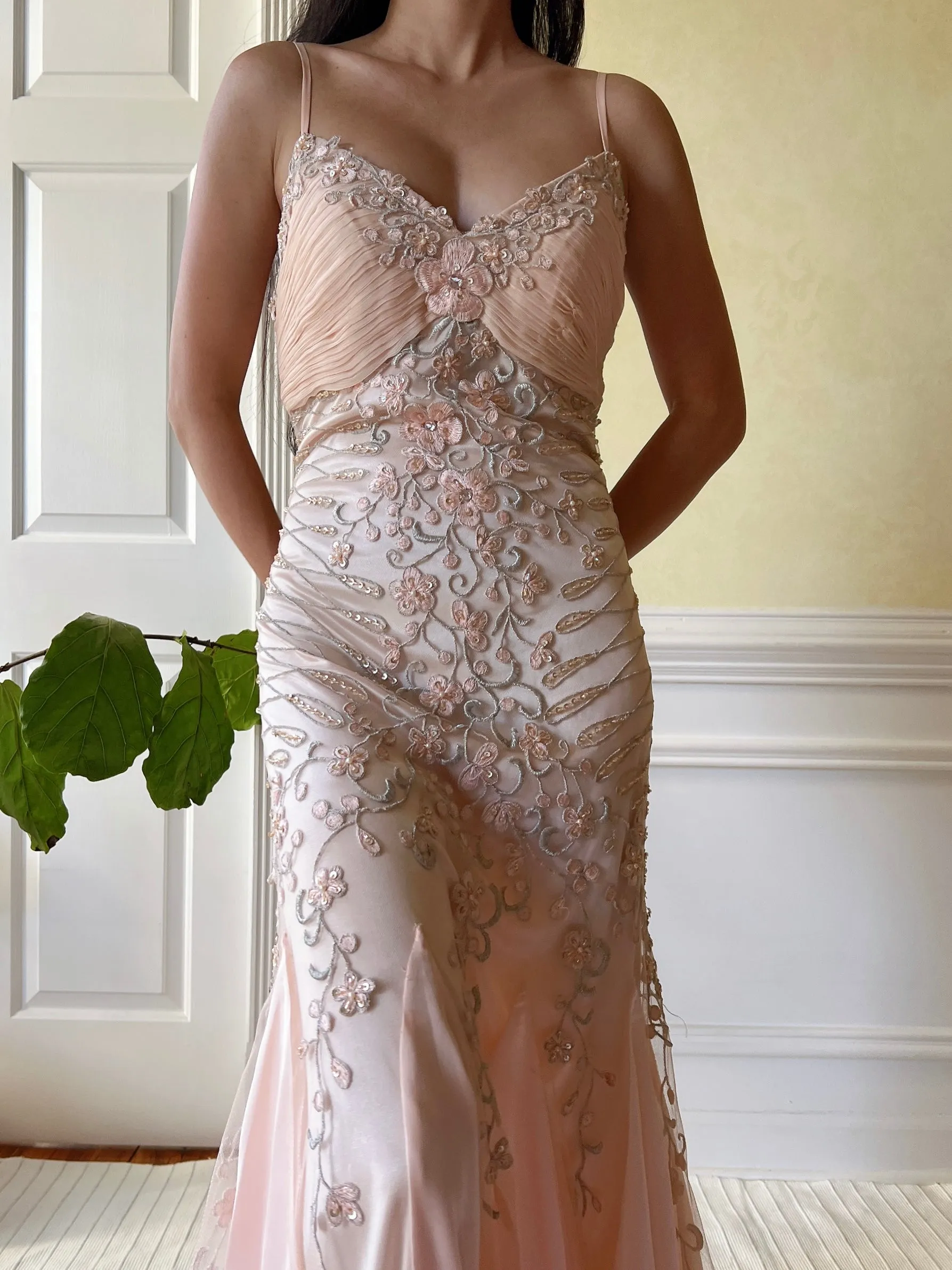 Vintage Chiffon Embroidered Dress  - S