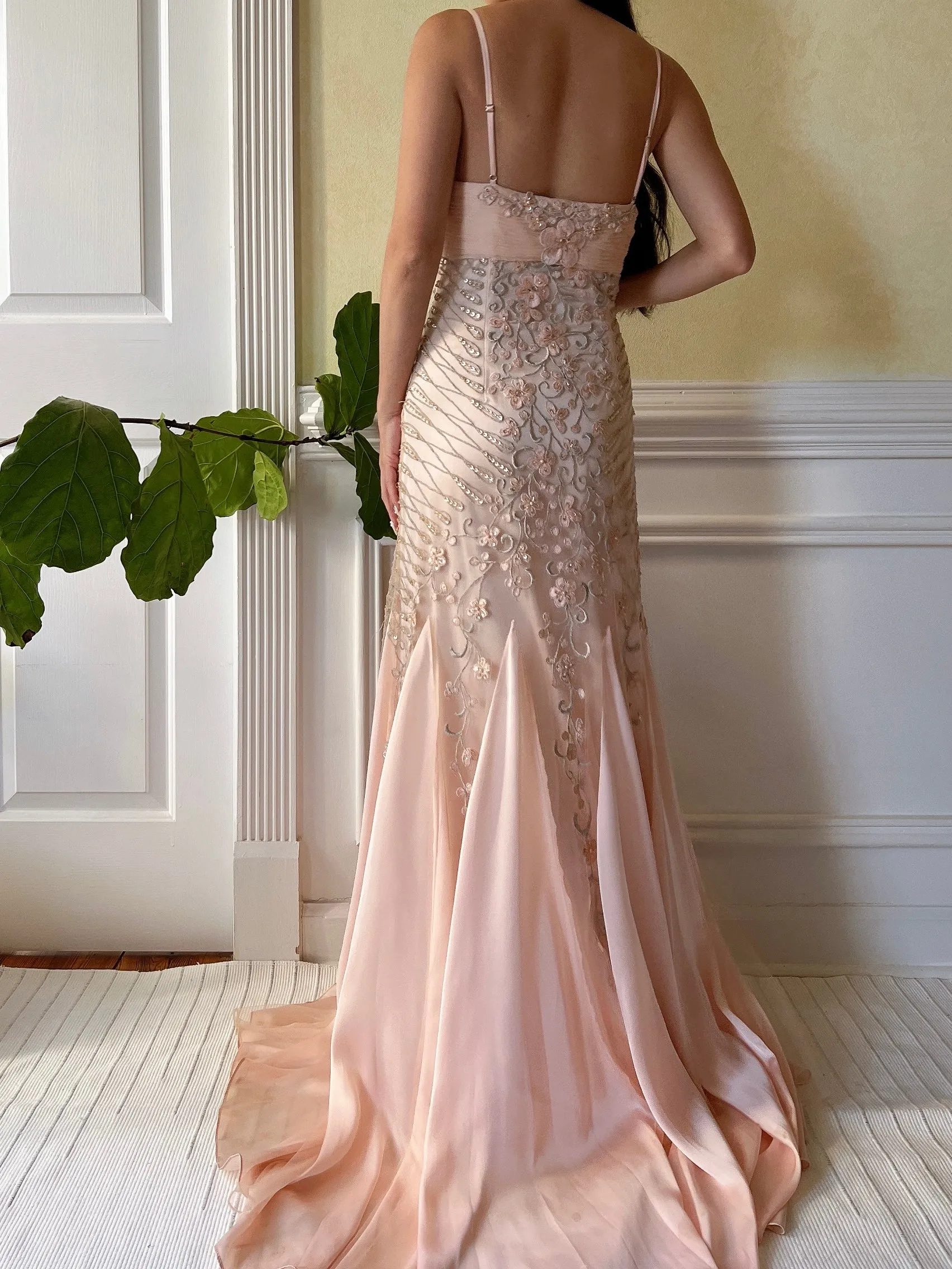 Vintage Chiffon Embroidered Dress  - S