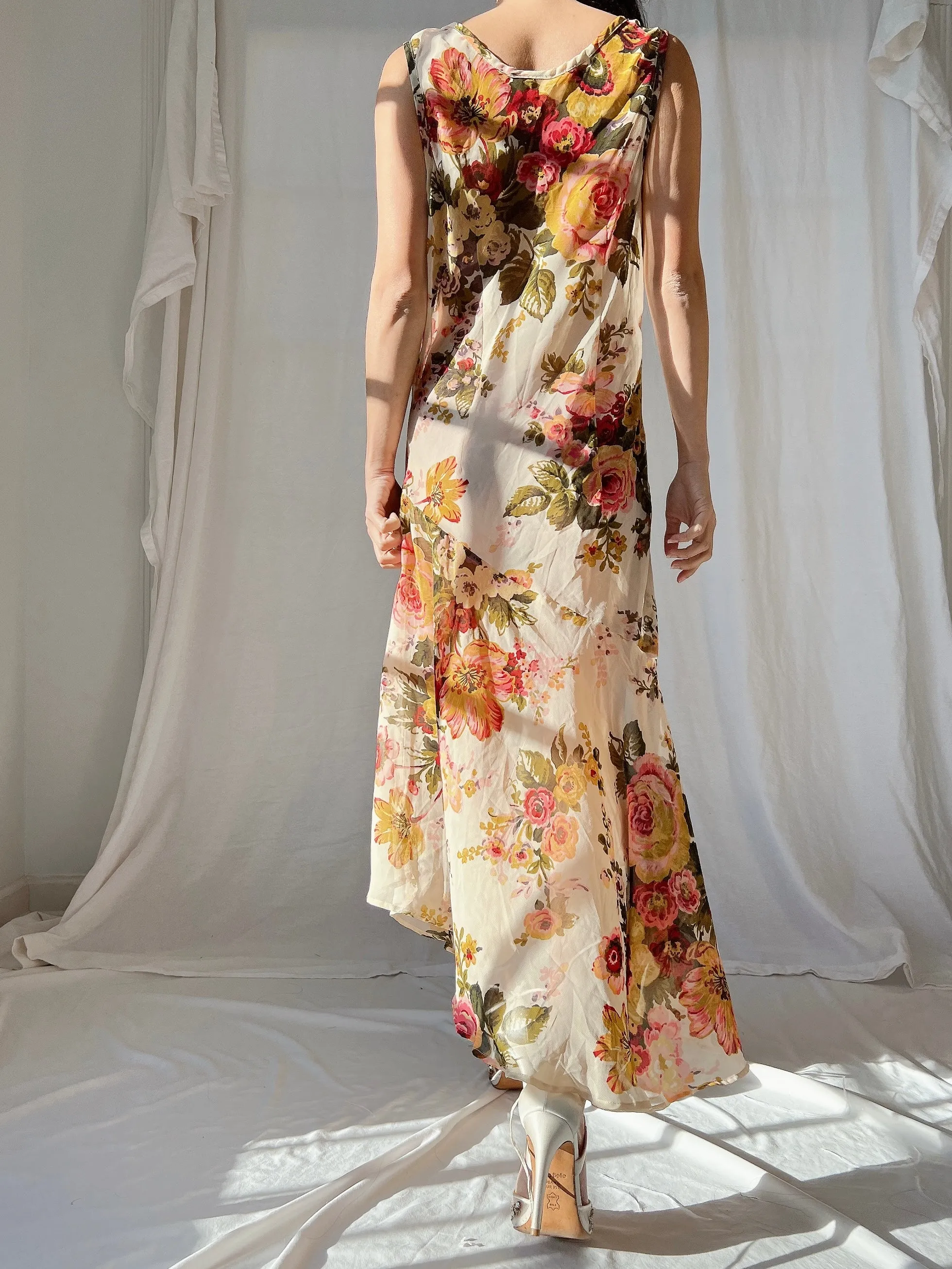 Vintage Chiffon Floral Dress - M