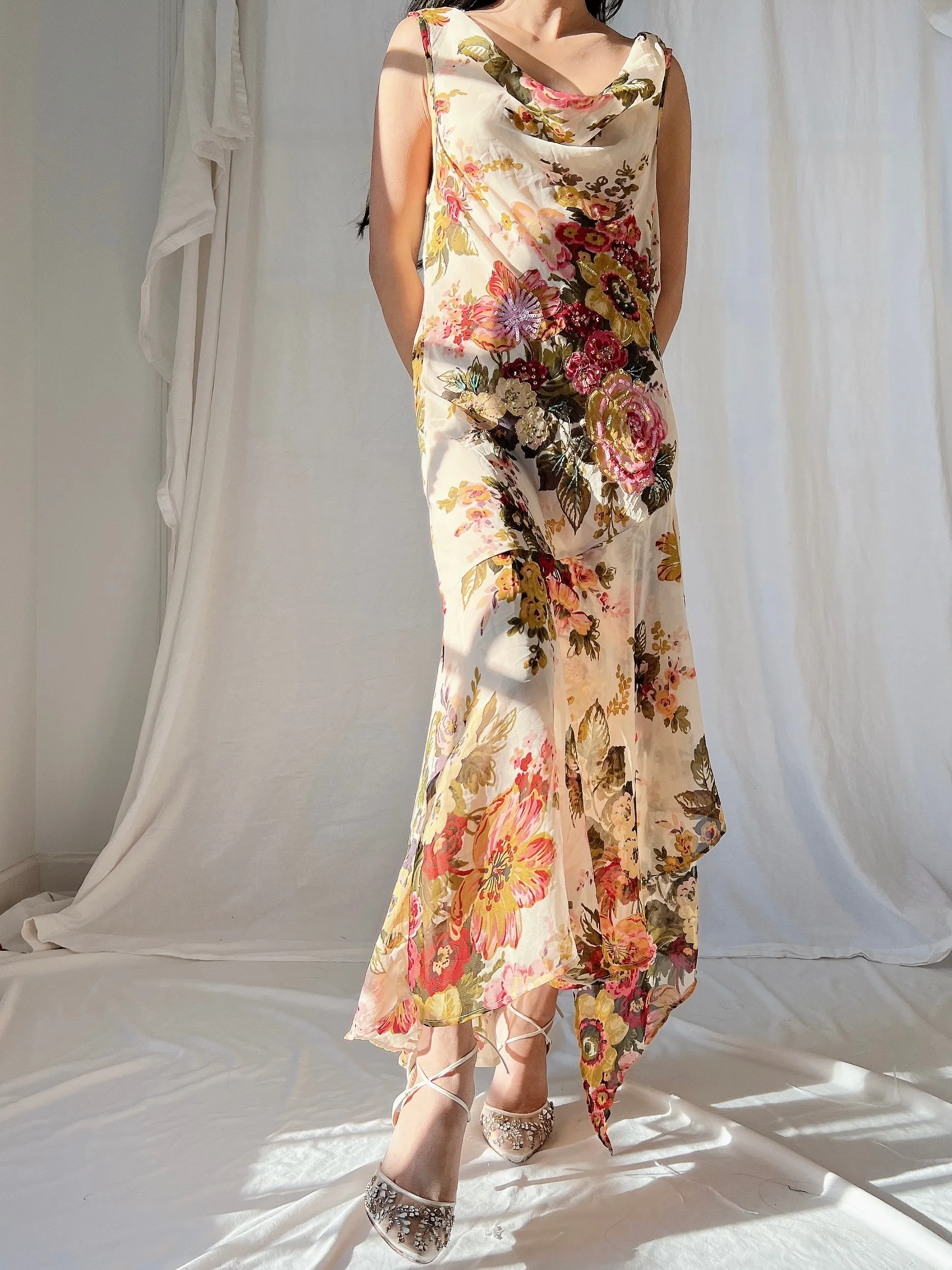 Vintage Chiffon Floral Dress - M