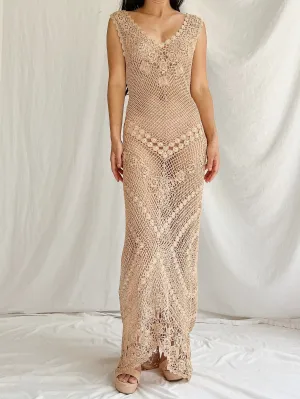 Vintage Ecru Crochet Dress - M-L
