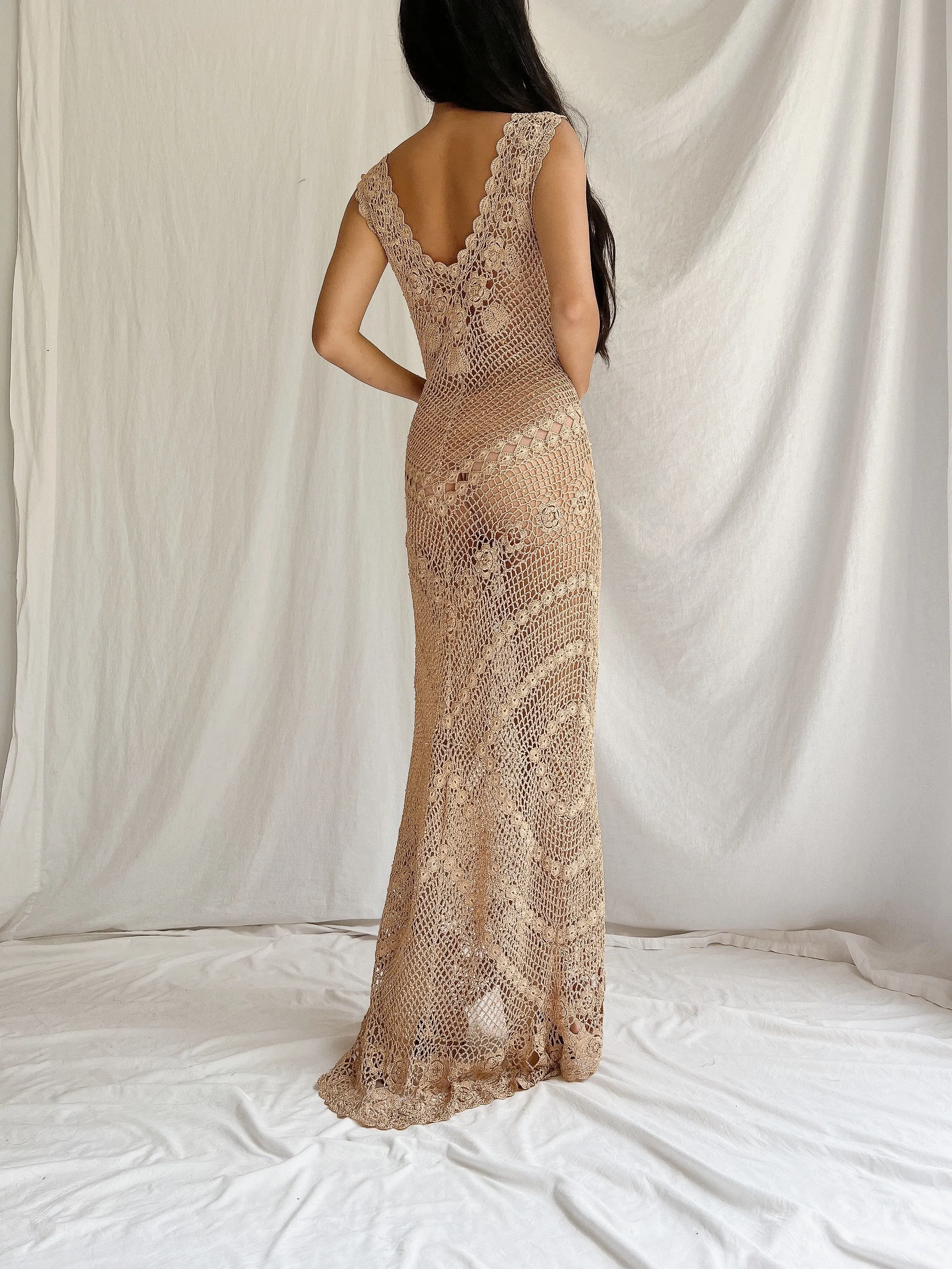 Vintage Ecru Crochet Dress - M-L