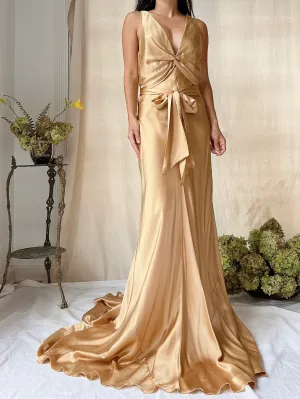 Vintage Gold Silk Bias Cut Gown - M/8