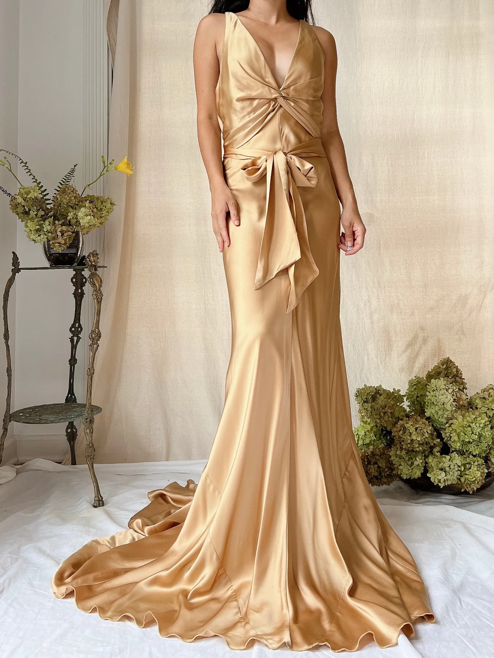 Vintage Gold Silk Bias Cut Gown - M/8