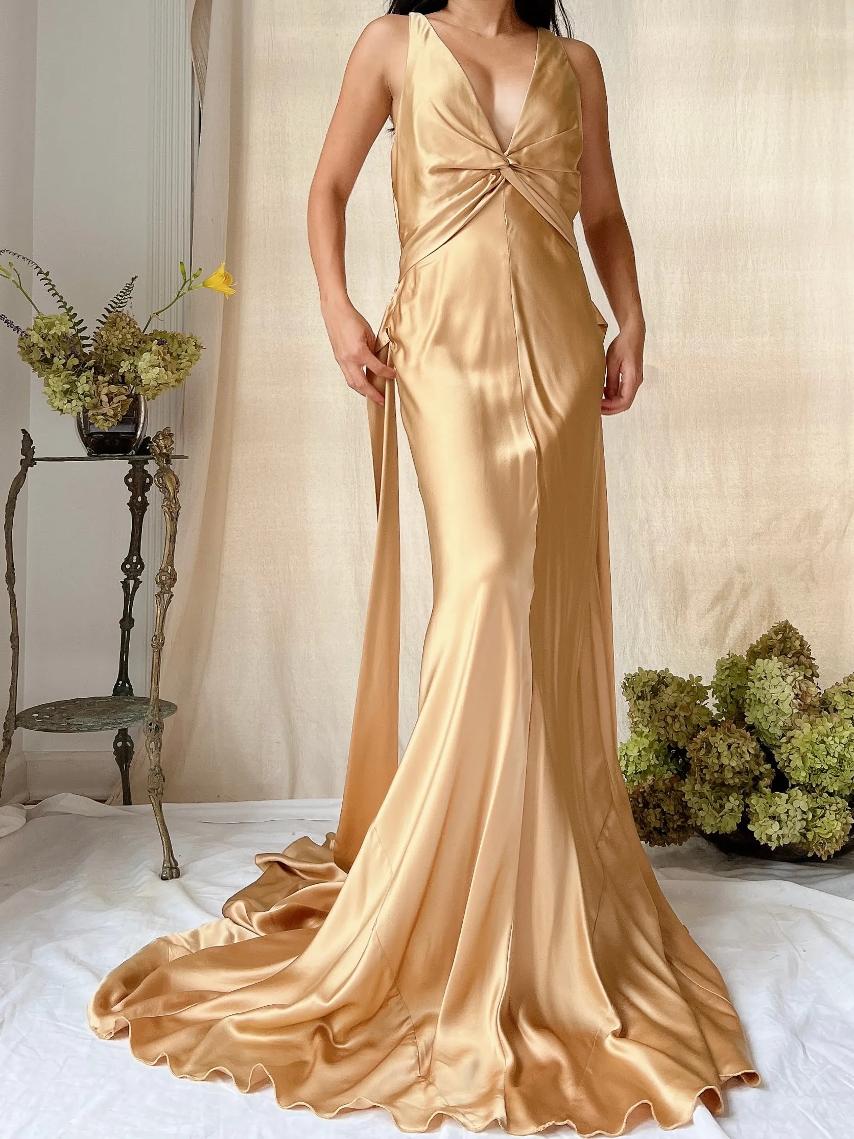 Vintage Gold Silk Bias Cut Gown - M/8