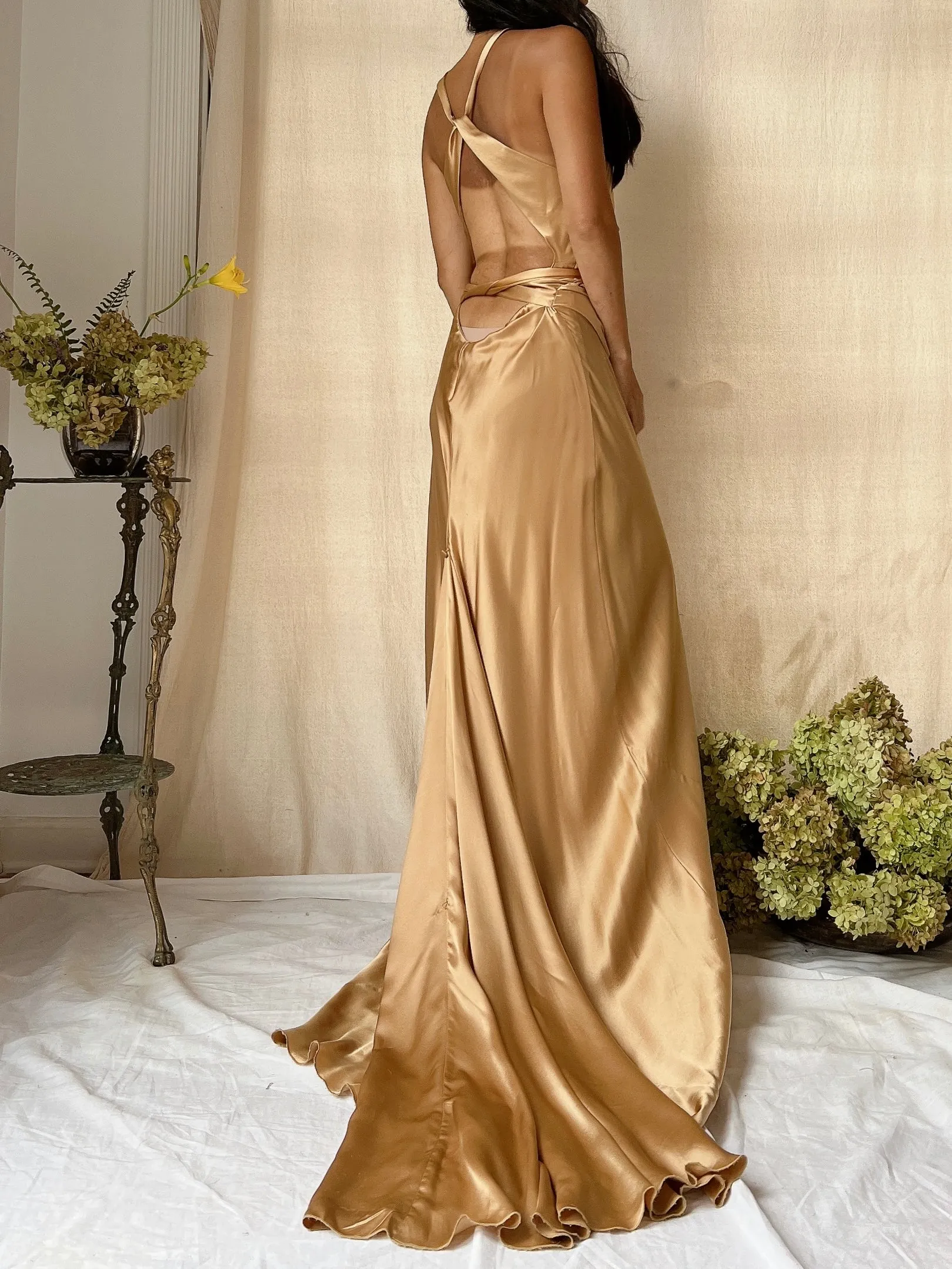 Vintage Gold Silk Bias Cut Gown - M/8