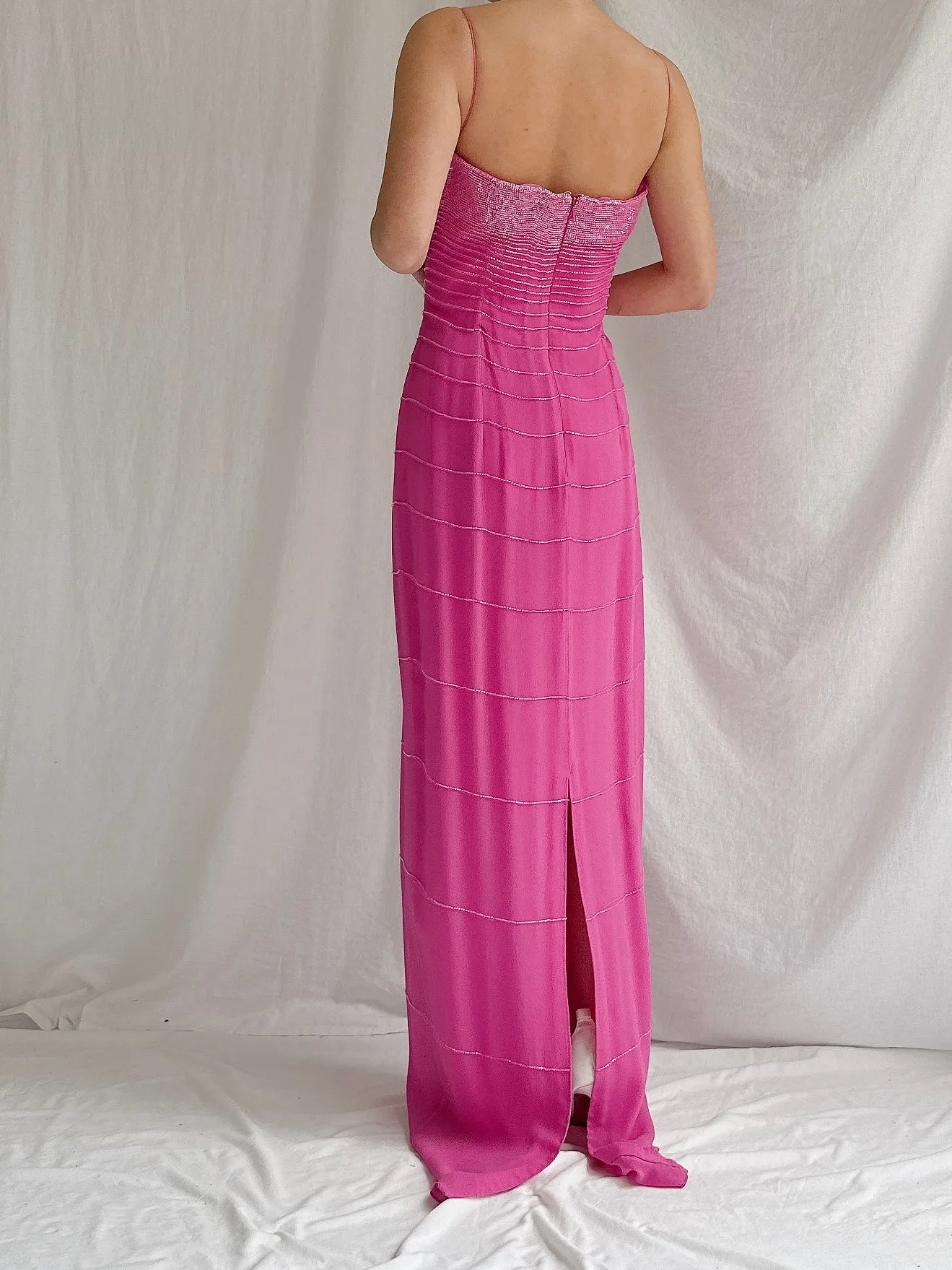 Vintage Hot Pink Silk Gown - M