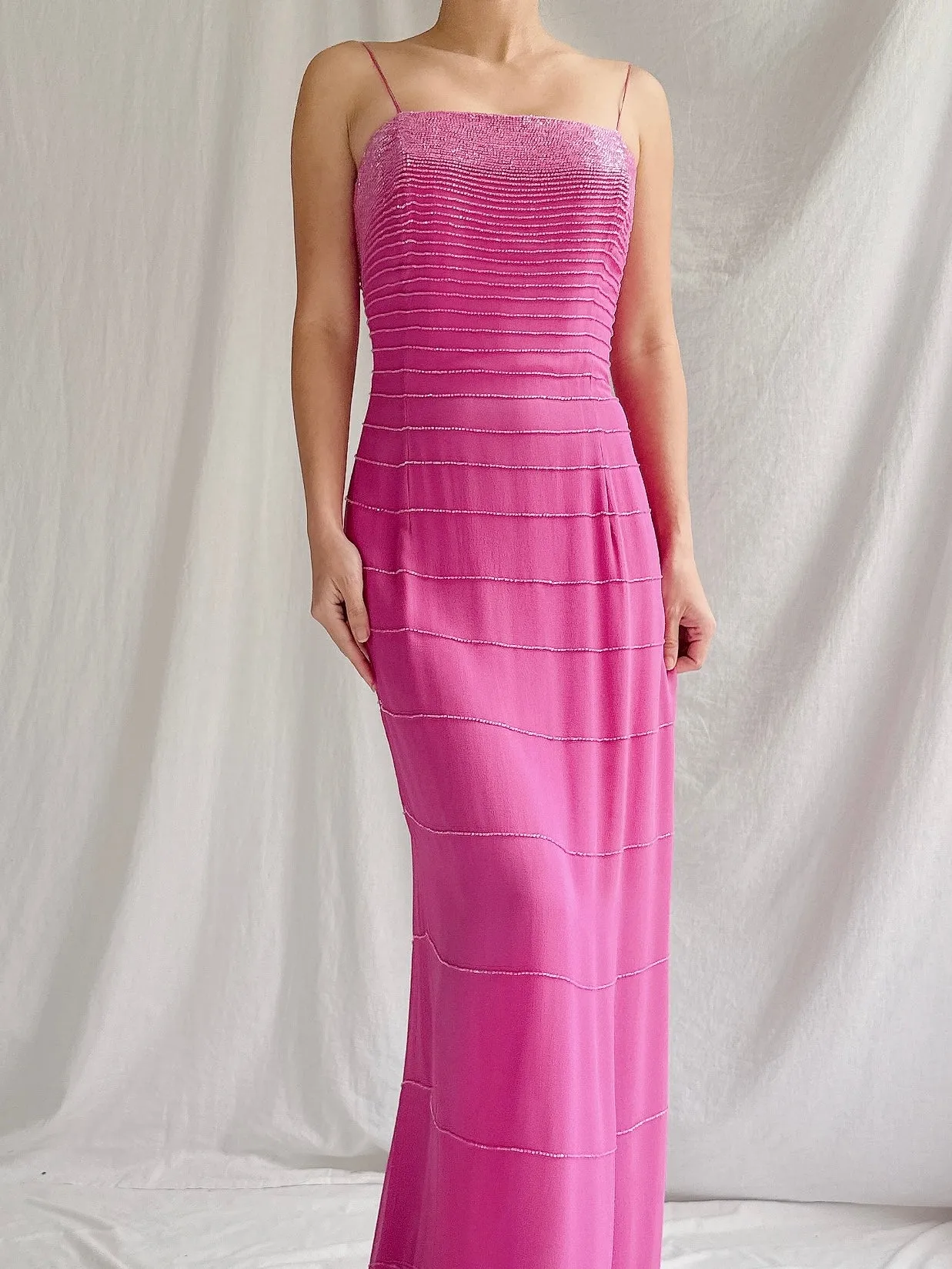 Vintage Hot Pink Silk Gown - M