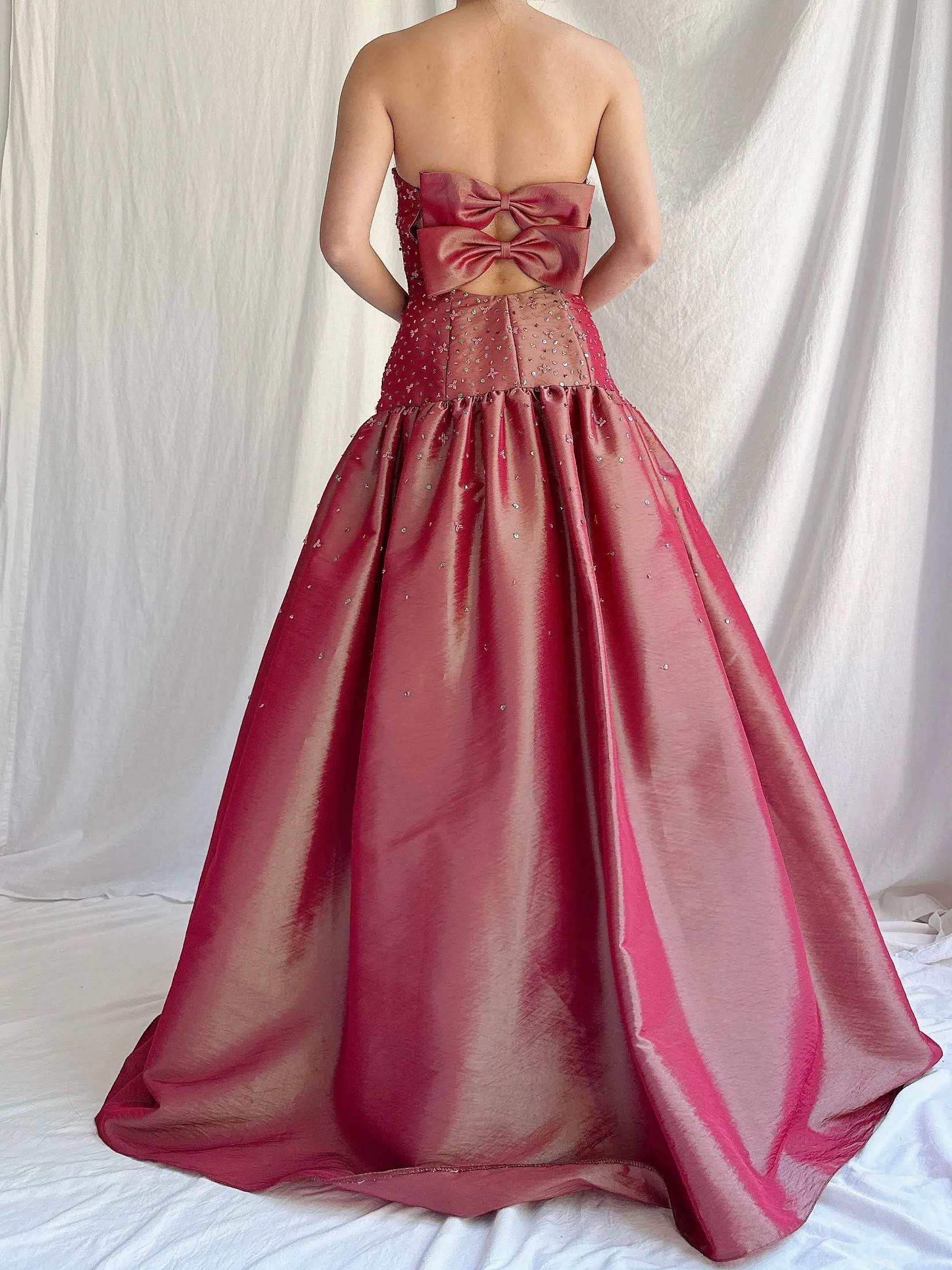 Vintage Iridescent Satin Strapless Dress - M