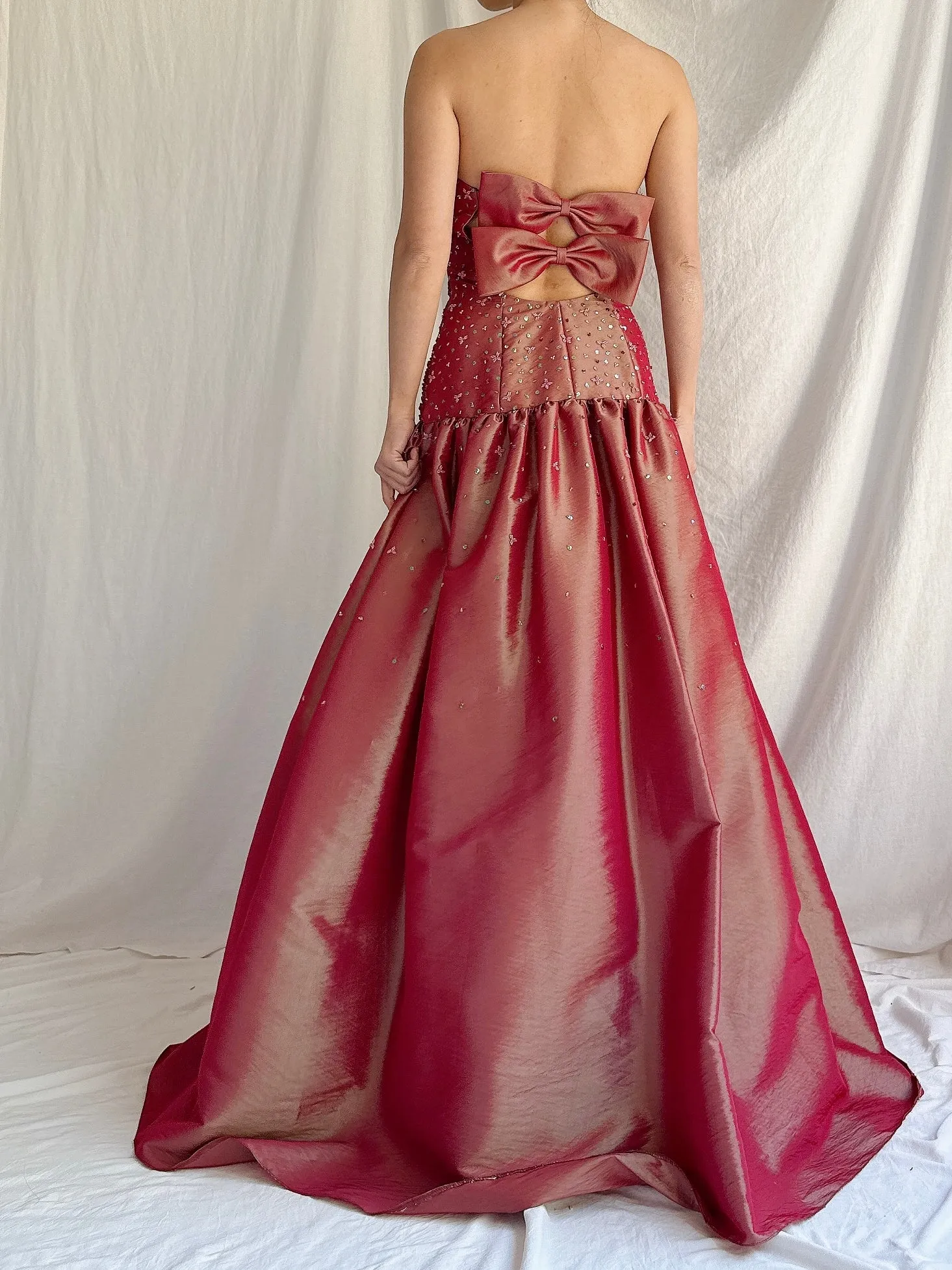 Vintage Iridescent Satin Strapless Dress - M