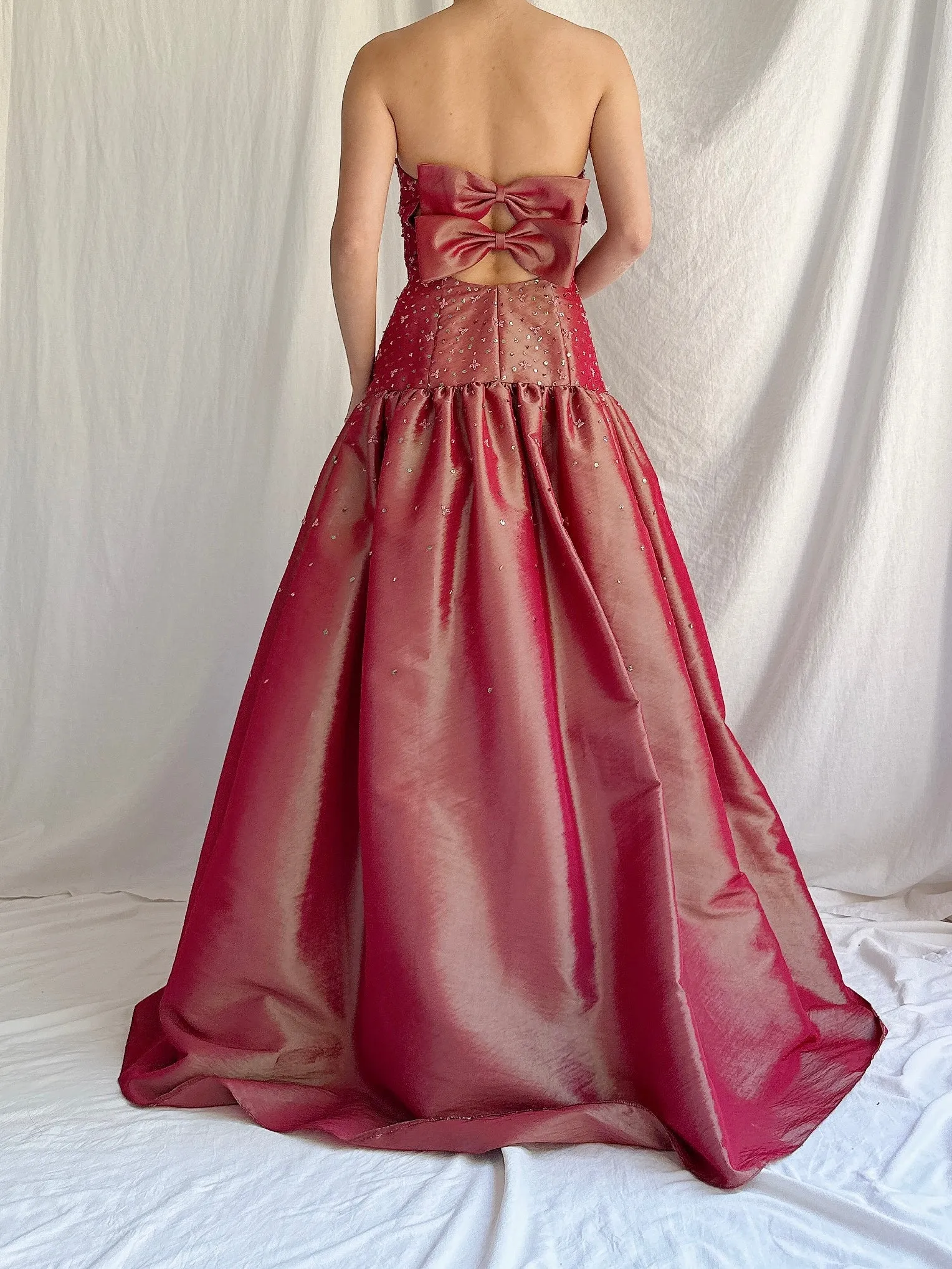 Vintage Iridescent Satin Strapless Dress - M