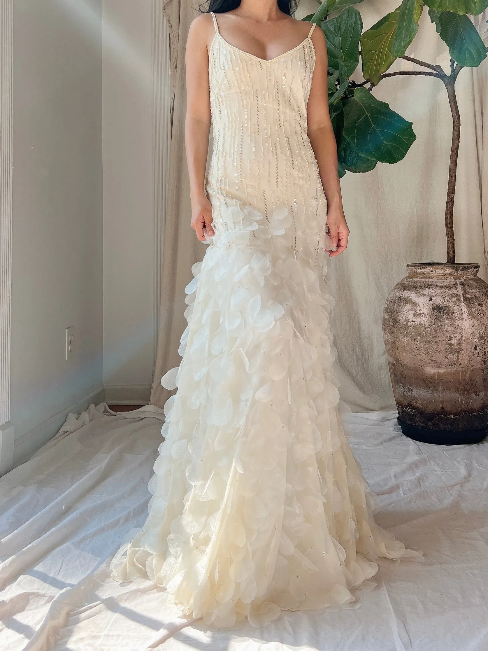 Vintage Ivory Silk Petal Gown - S