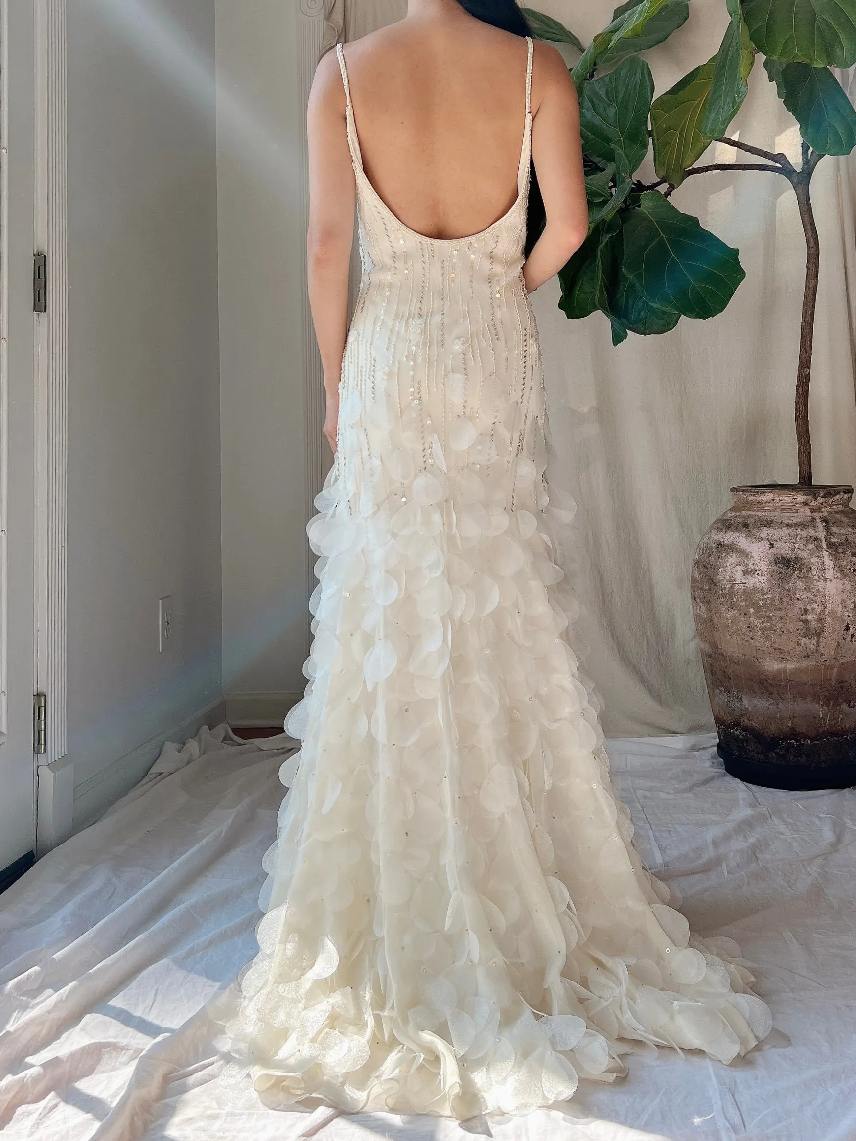 Vintage Ivory Silk Petal Gown - S
