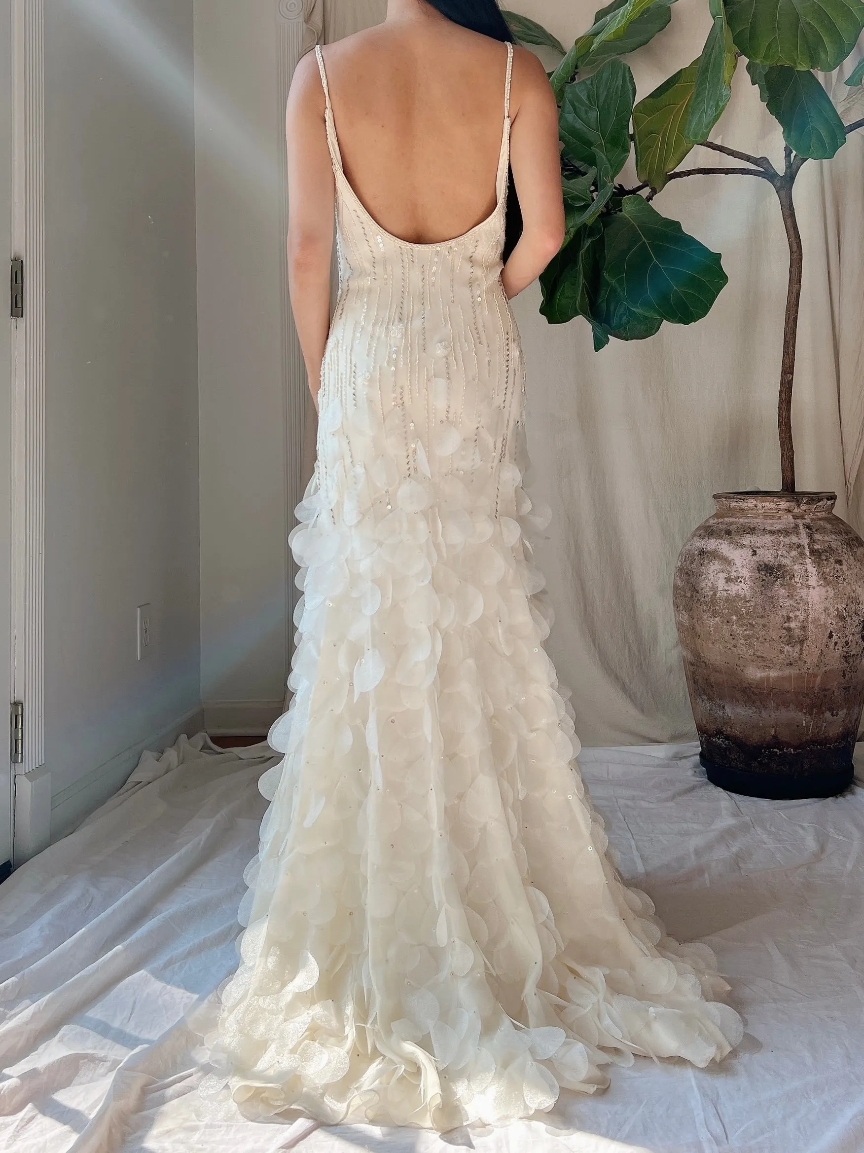 Vintage Ivory Silk Petal Gown - S