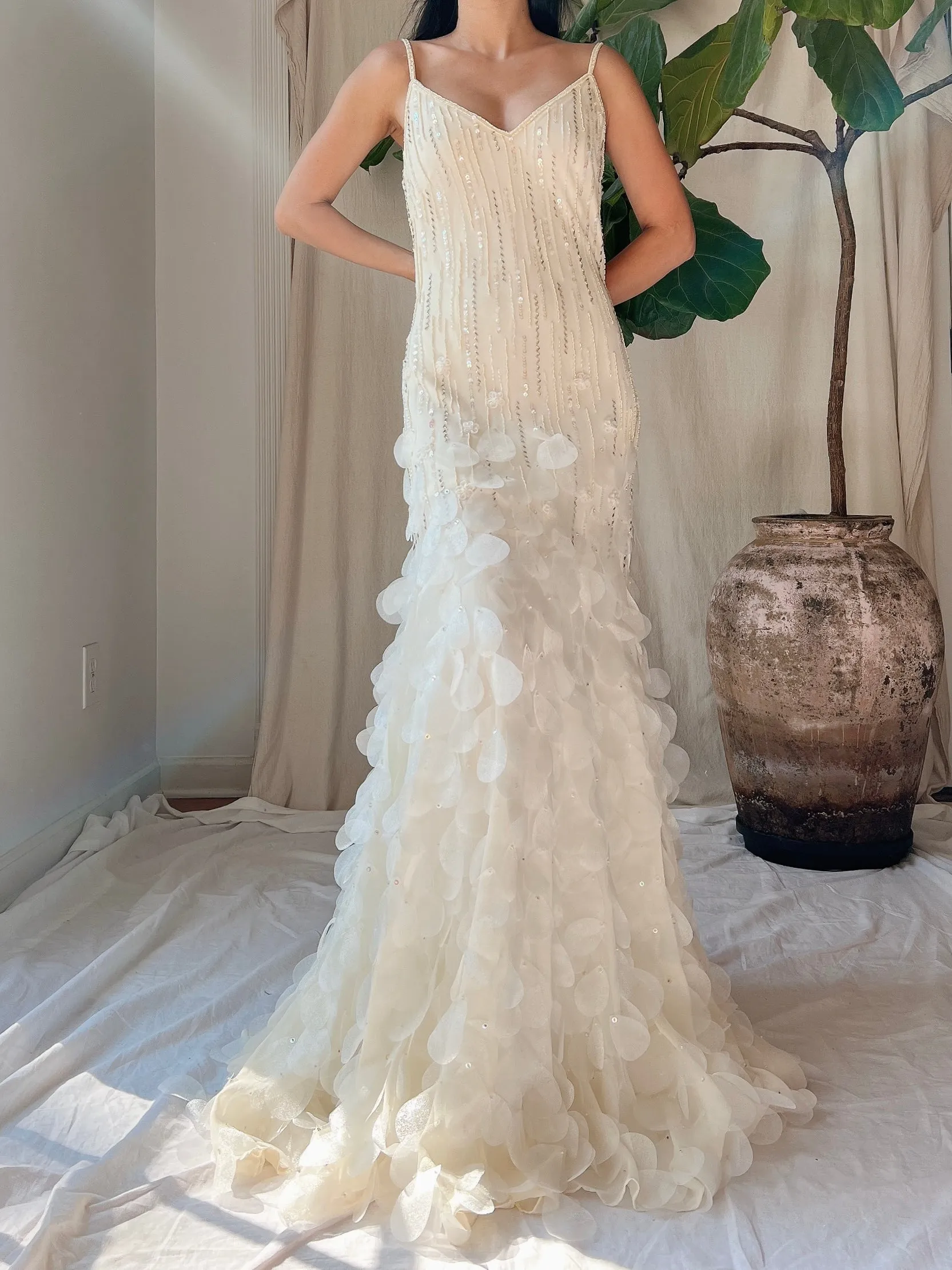 Vintage Ivory Silk Petal Gown - S