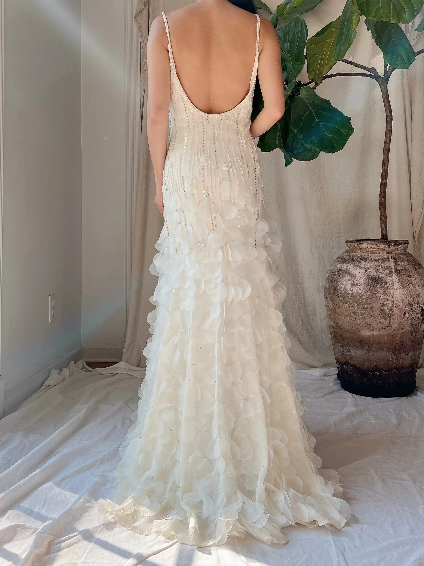 Vintage Ivory Silk Petal Gown - S