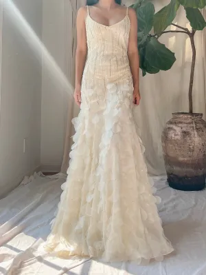 Vintage Ivory Silk Petal Gown - S