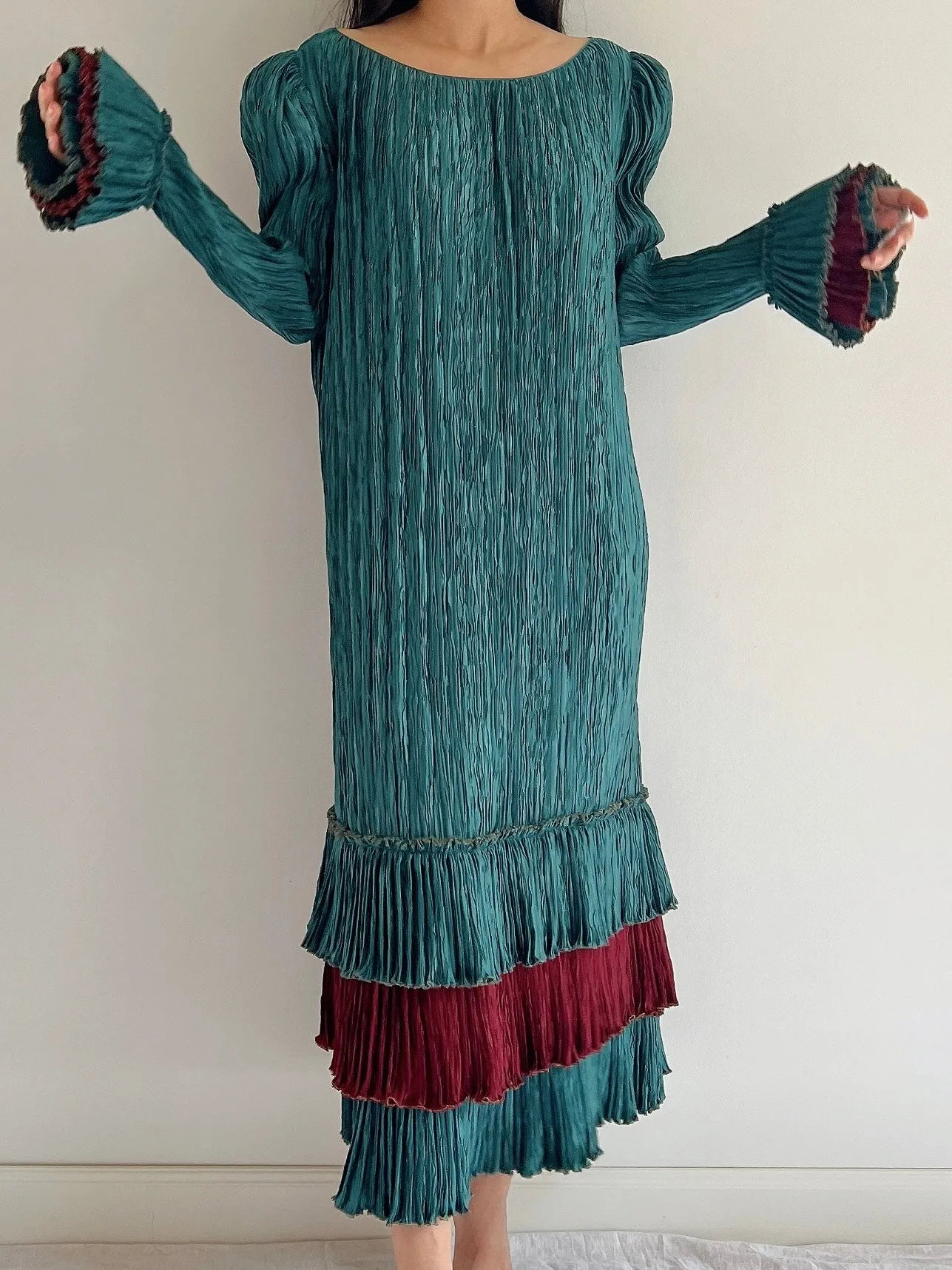 Vintage Mary McFadden Teal Layered Dress - M/L