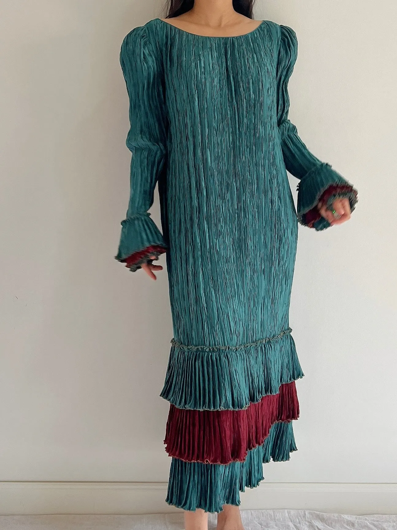 Vintage Mary McFadden Teal Layered Dress - M/L