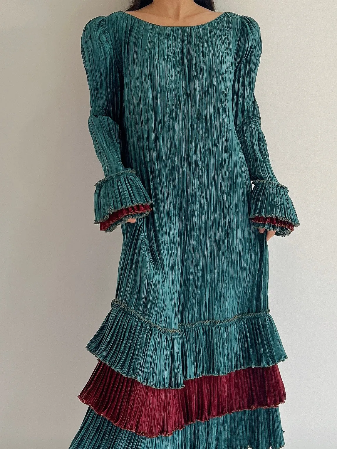 Vintage Mary McFadden Teal Layered Dress - M/L