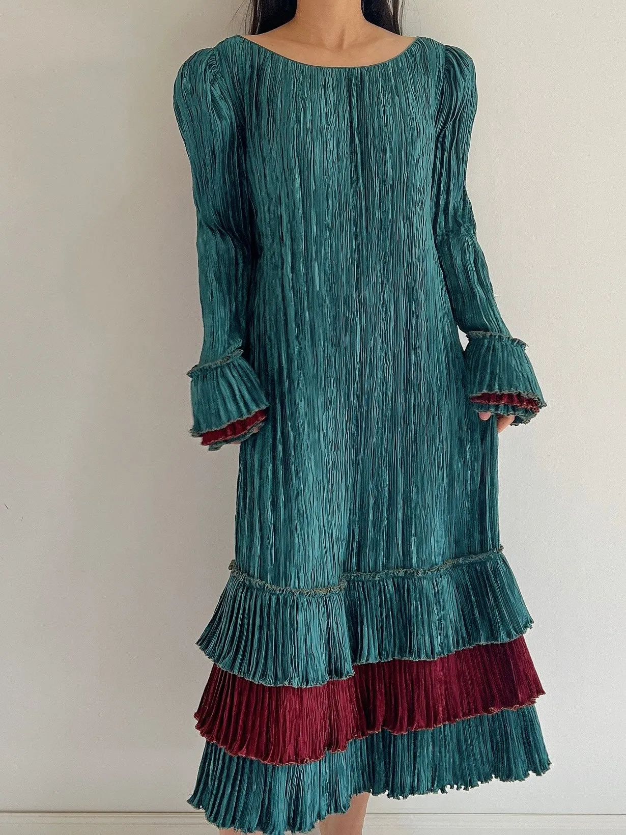 Vintage Mary McFadden Teal Layered Dress - M/L