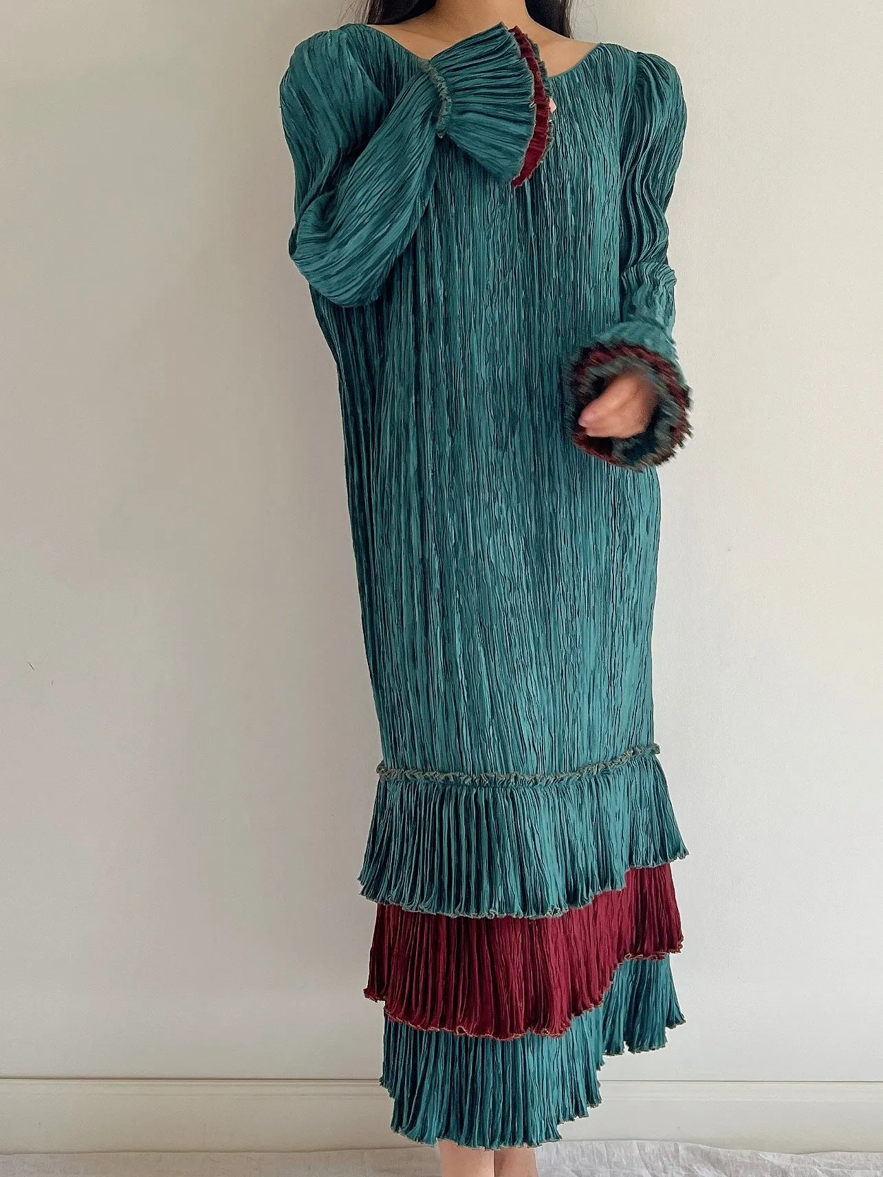 Vintage Mary McFadden Teal Layered Dress - M/L