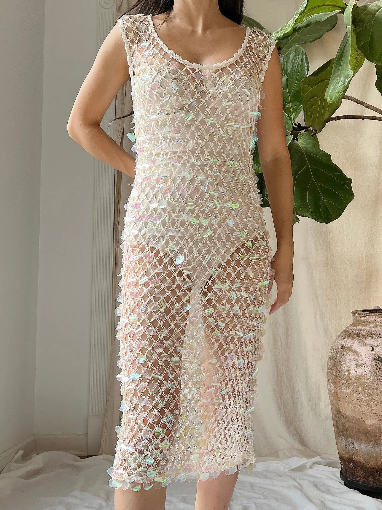 Vintage Mesh Sequins Dress - S-M