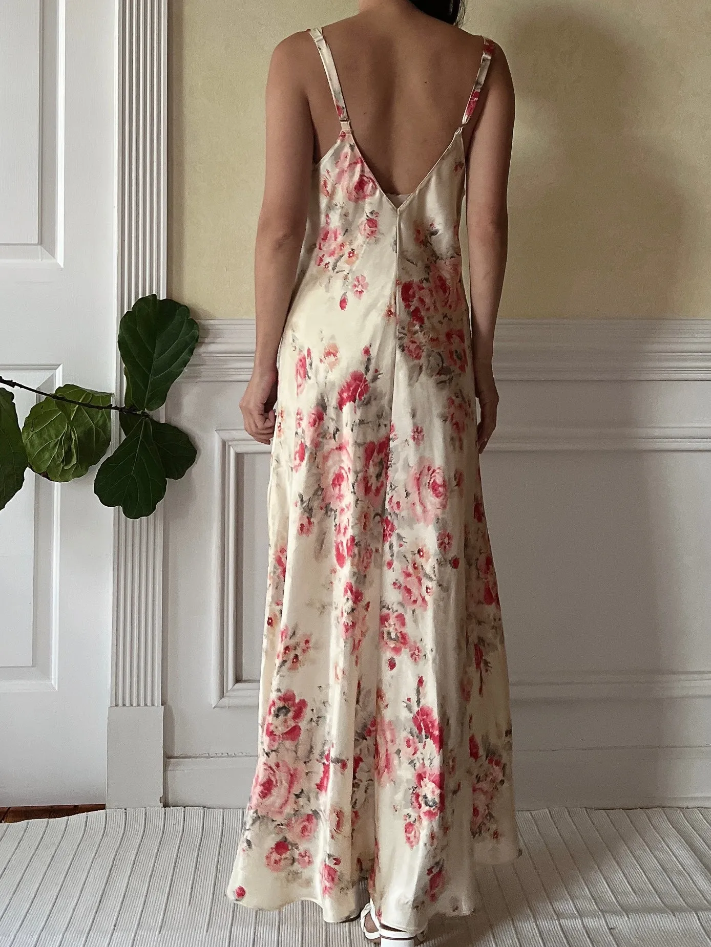 Vintage Oscar de la Renta Satin Floral Slip Dress - S/M
