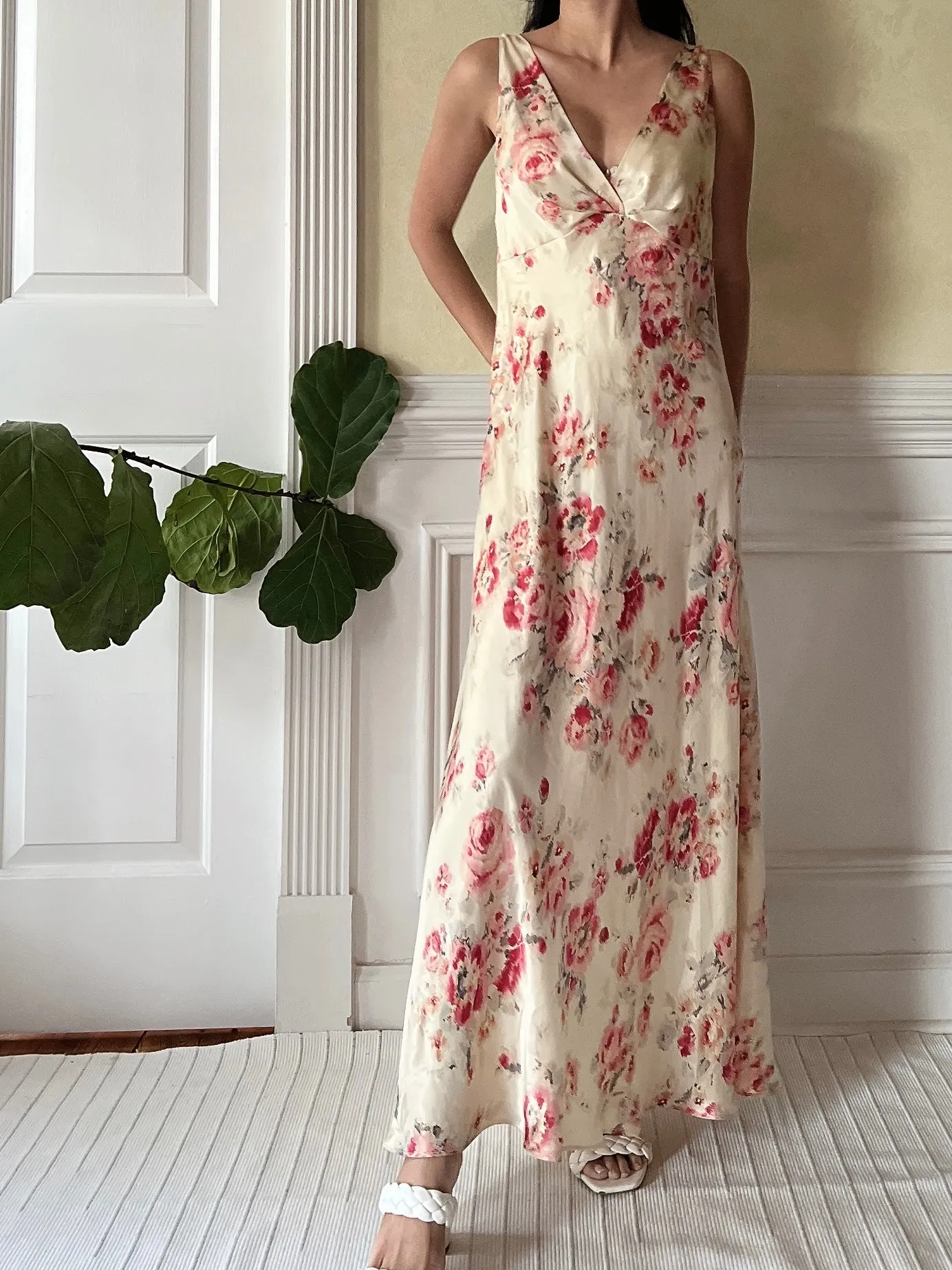 Vintage Oscar de la Renta Satin Floral Slip Dress - S/M