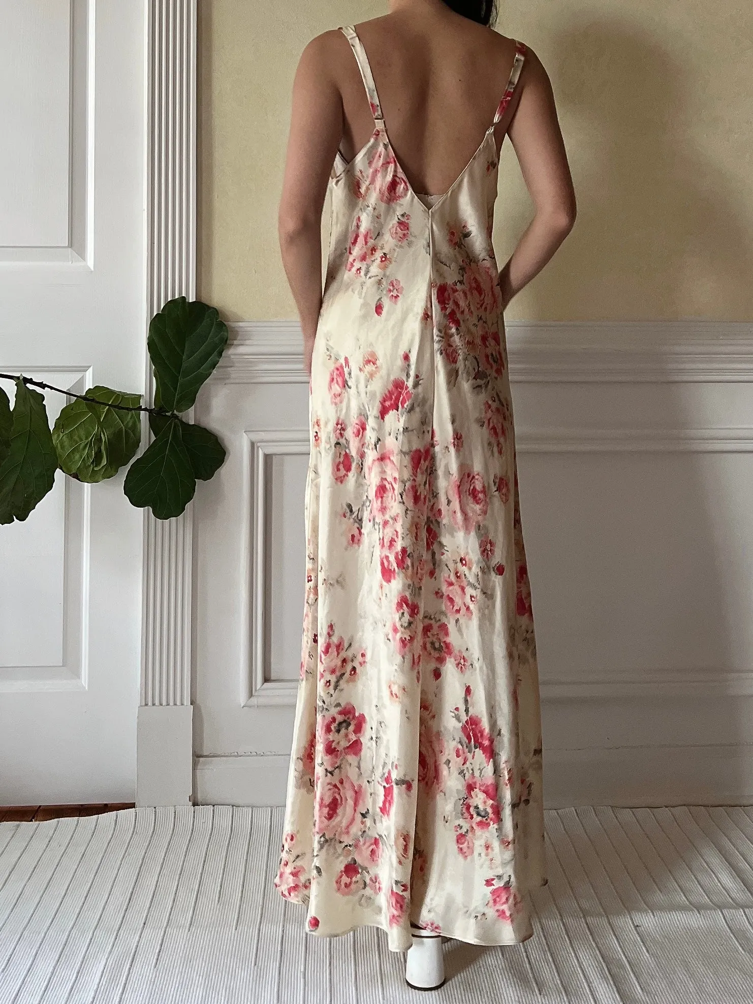 Vintage Oscar de la Renta Satin Floral Slip Dress - S/M