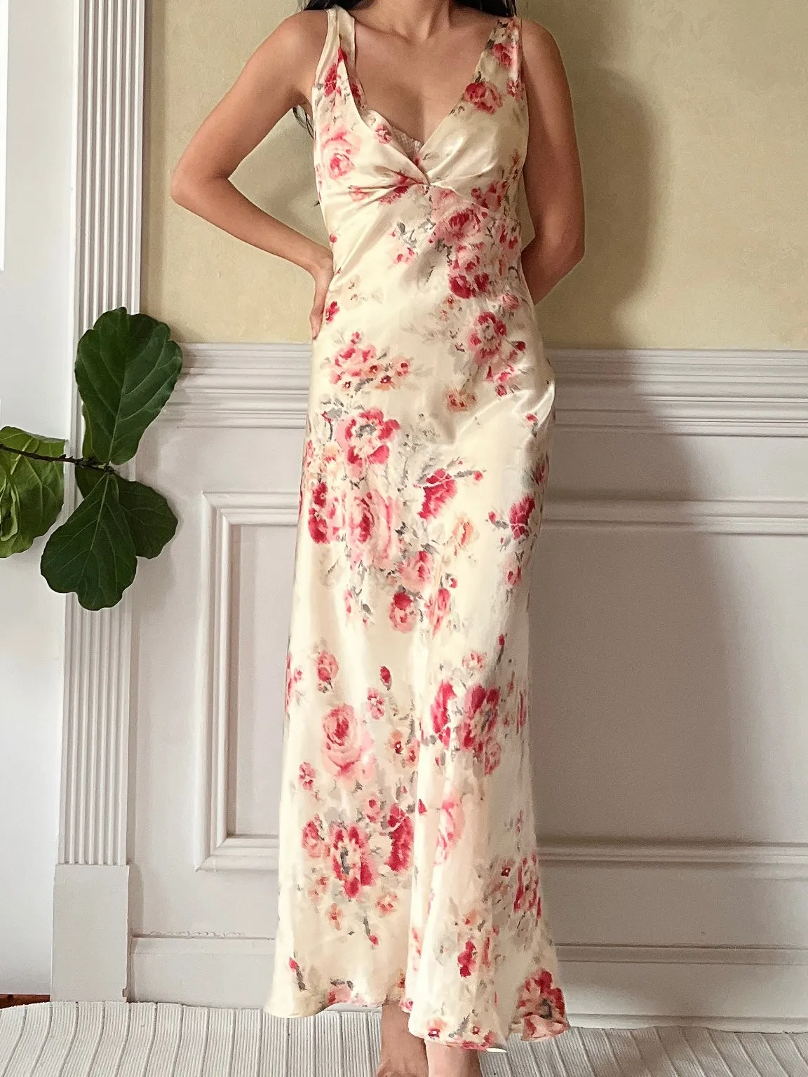 Vintage Oscar de la Renta Satin Floral Slip Dress - S/M