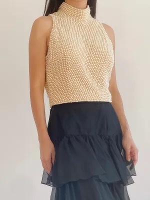 Vintage Pearl Beaded Top - S/6