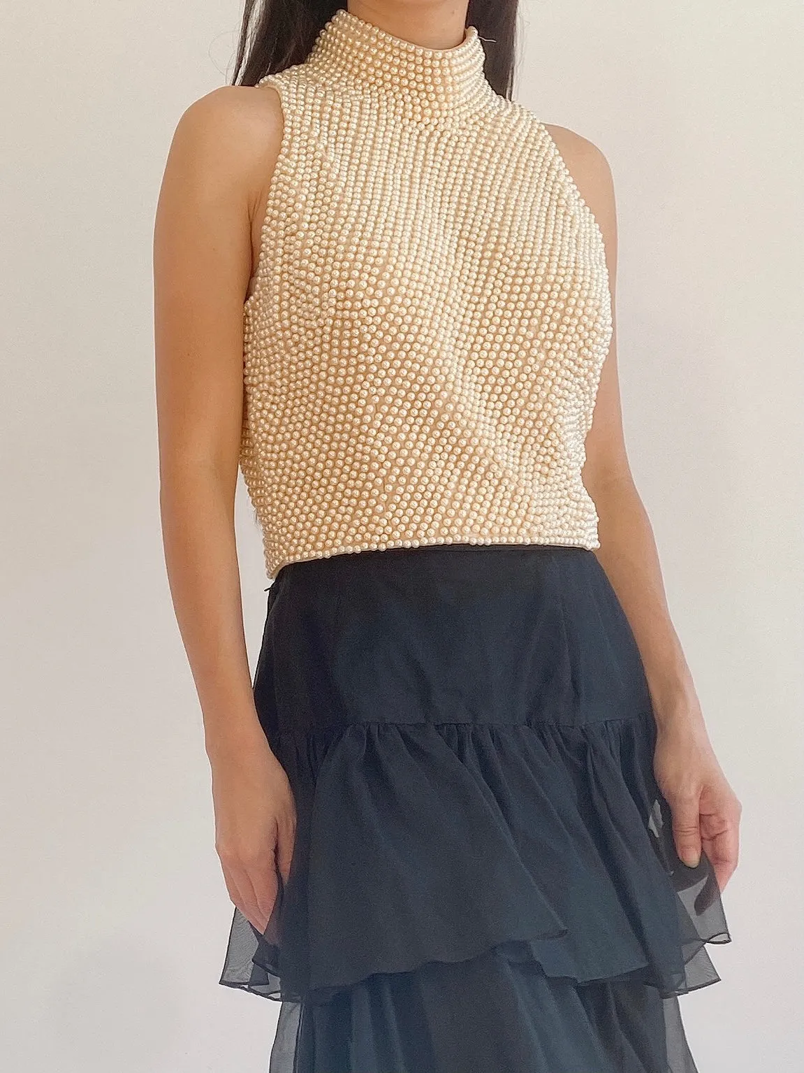 Vintage Pearl Beaded Top - S/6