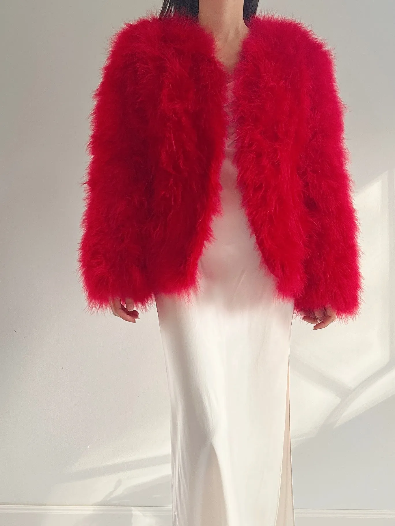 Vintage Red Feather Jacket - S/M