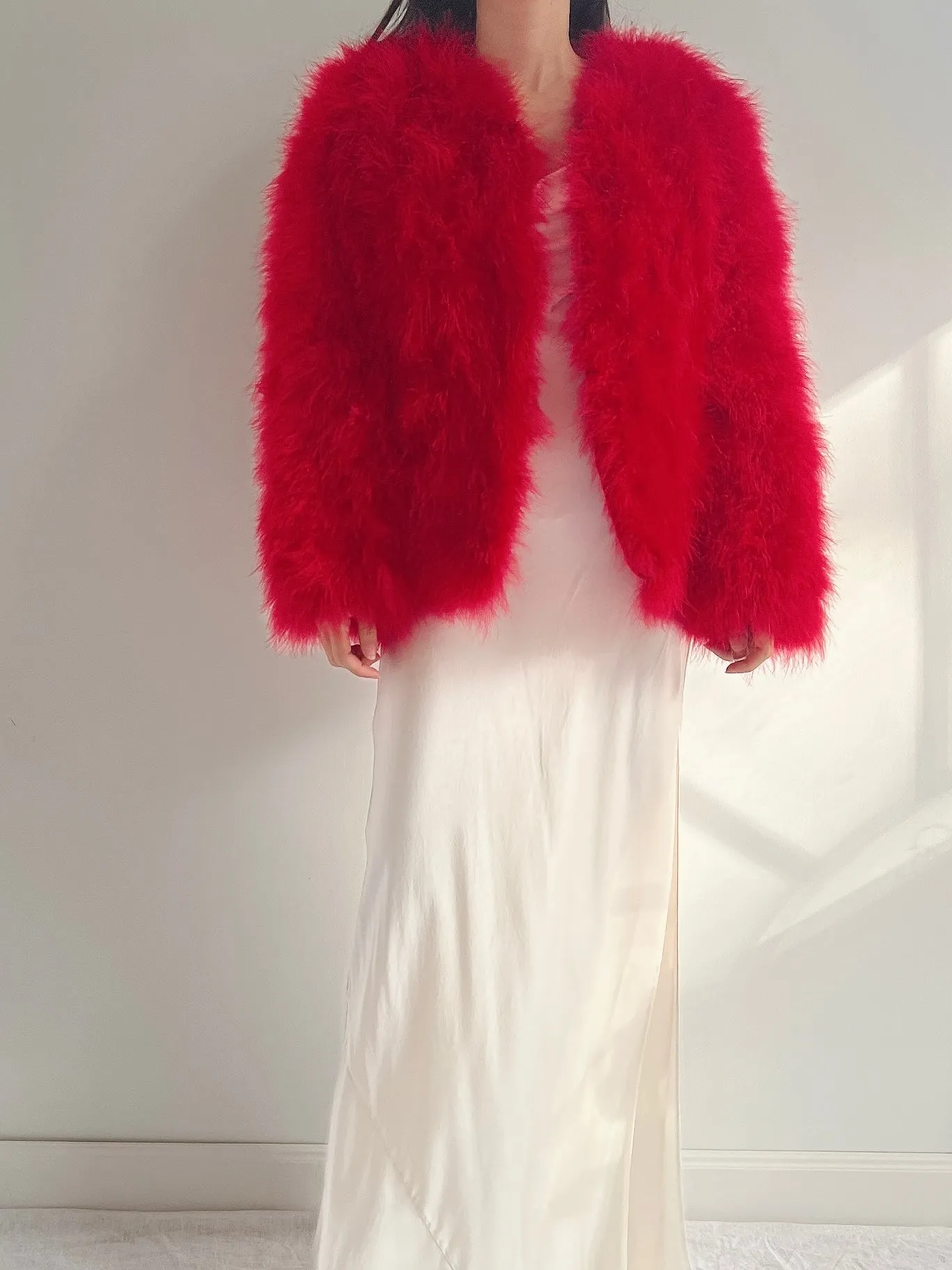 Vintage Red Feather Jacket - S/M